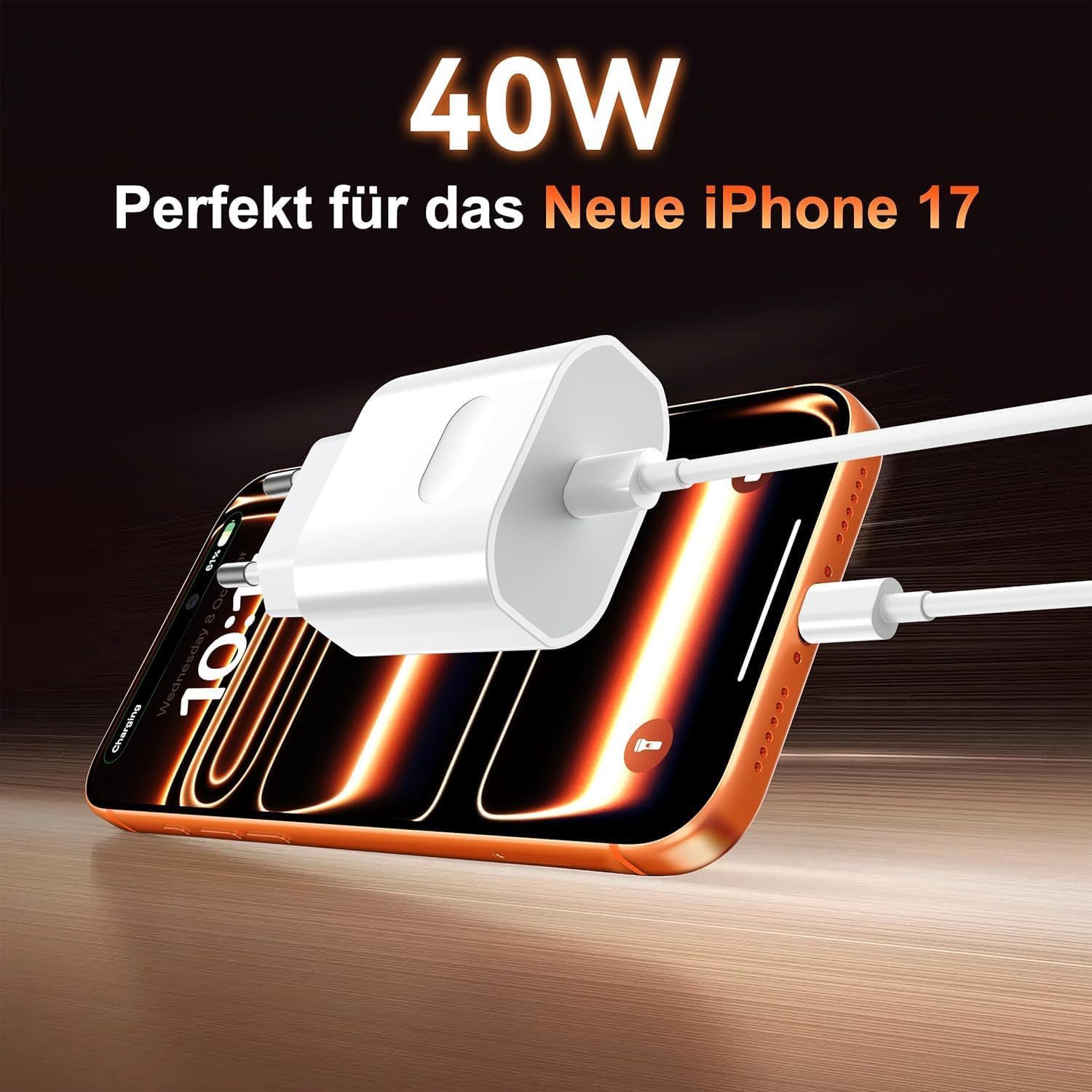 Athlix 2er-Pack 40W Schnellladegerät USB C Ladekabel für iPhone Android Smartphone-Ladegerät (2-tlg., 2er-Set, Schnellladestandard, breite Kompatibilität)