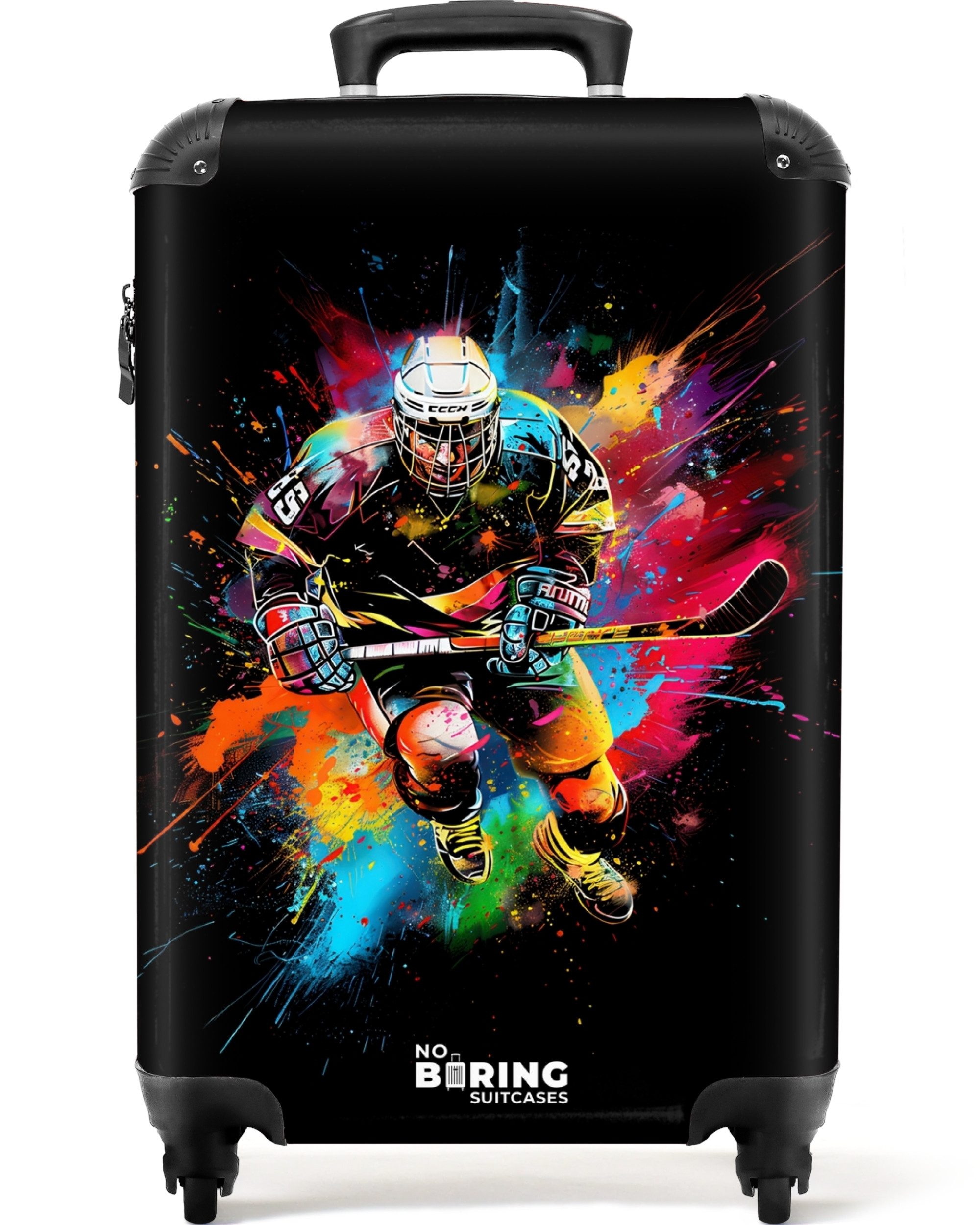 NoBoringSuitcases.com© Hartschalen-Trolley Eishockey mit Graffiti 55x35x20cm, Reisetasche mit Rollen, Koffer Handgepäck Flugzeug