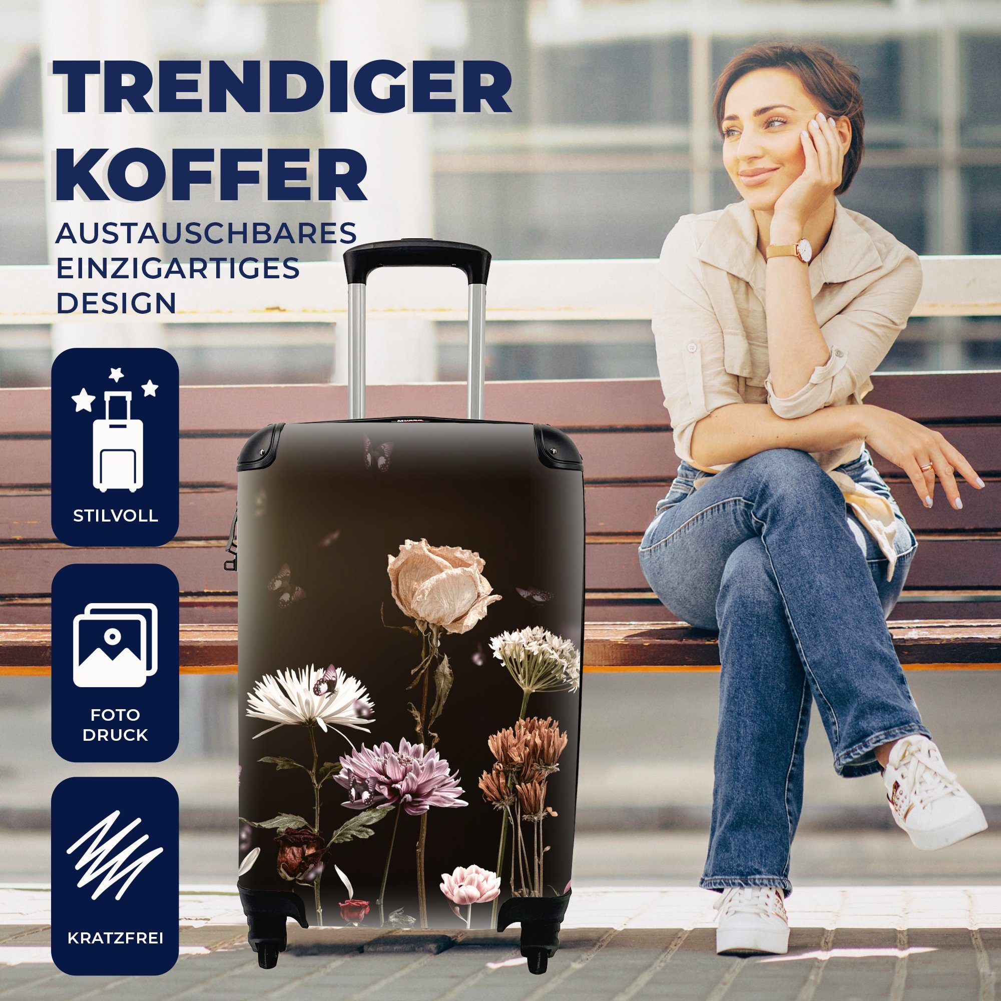 Stillleben Reisetasche Handgepäckkoffer mit 4 - für Reisekoffer - Ferien, Handgepäck Rollen, Trolley, MuchoWow Farben rollen, Blumen,