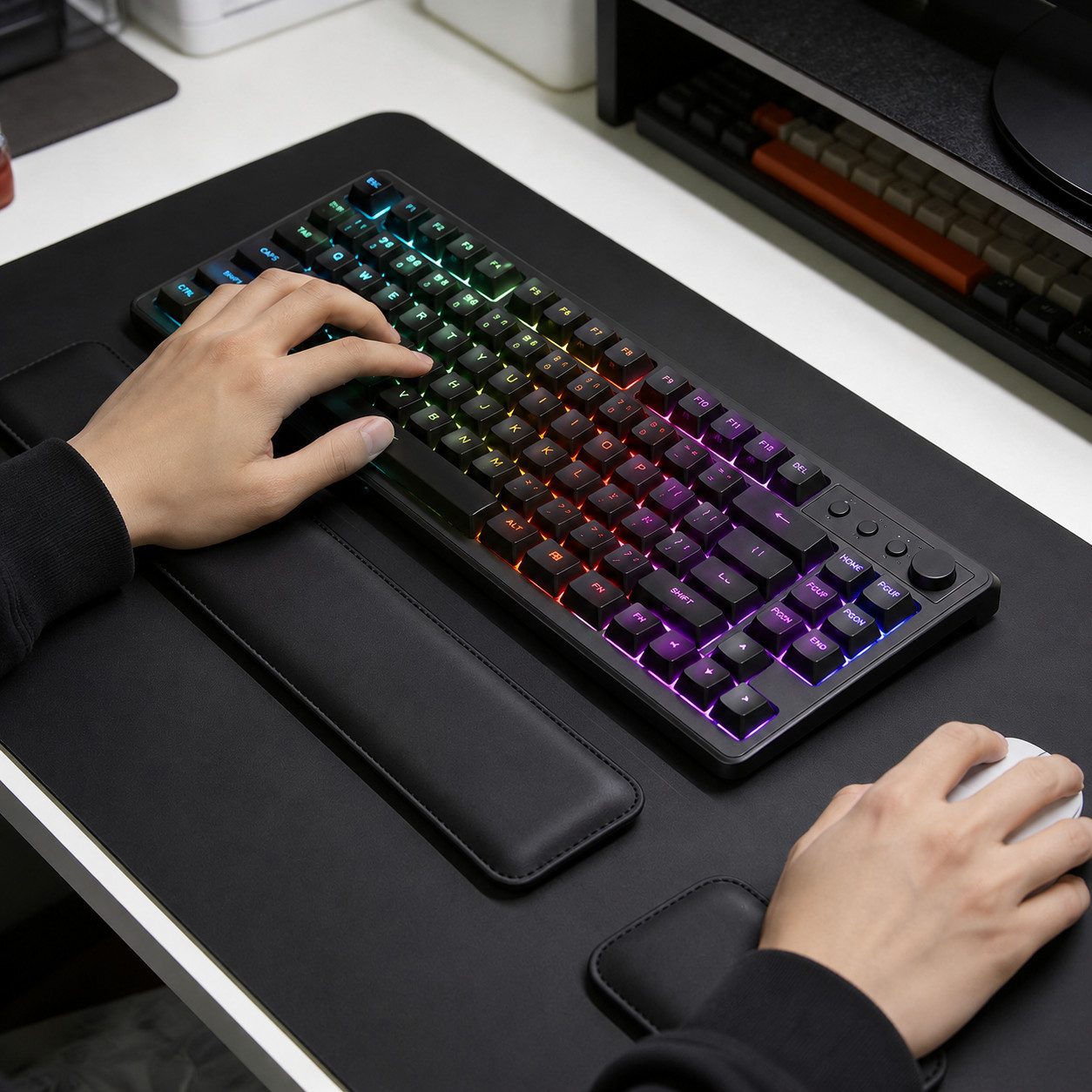 Toomoke Mauspad Gaming Mauspad 3 Set,Schreibtischunterlage,XXL 900×400mm (für Tastatur und Maus,rutschfeste, Schwarz,für Büro/Home,Laptop Schreibunterlage, Tischschutz Unterlage), 3-St,PU-Leder,Memory Foam,Wasserdicht,Handballenauflage