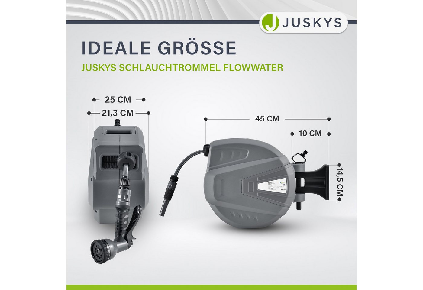 Thumbnail - Juskys Schlauchaufroller Flowwater, Durchmesser Schlauch 1/2 Zoll, schwenkbar, Multifunktionsbrause