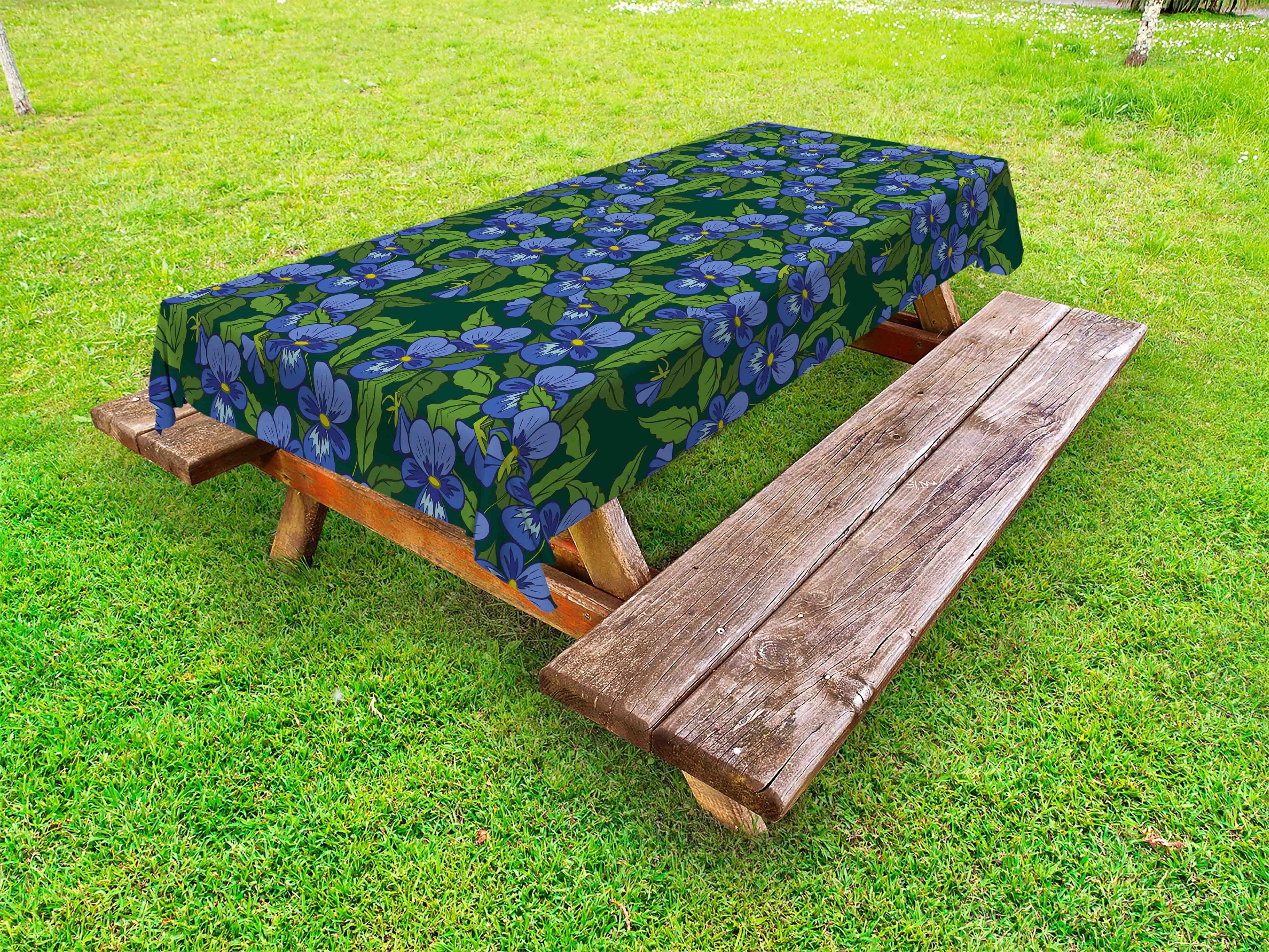 Abakuhaus Tischdecke dekorative waschbare Picknick-Tischdecke, Stiefmütterchen Top View Blüten und Blätter