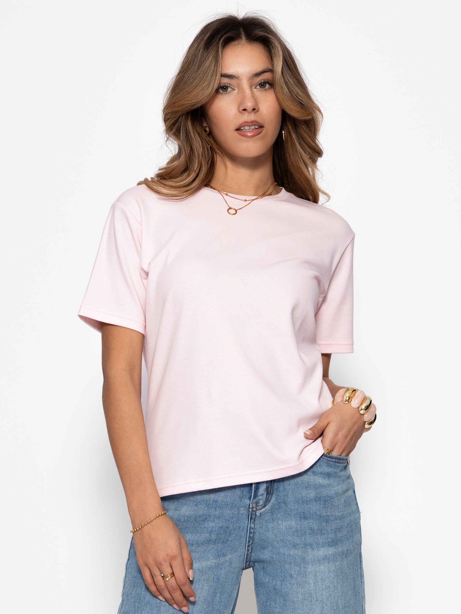 SASSYCLASSY T-Shirt Rundhals T-Shirt für Damen Legeres Top aus Baumwolle in lockerer Passform