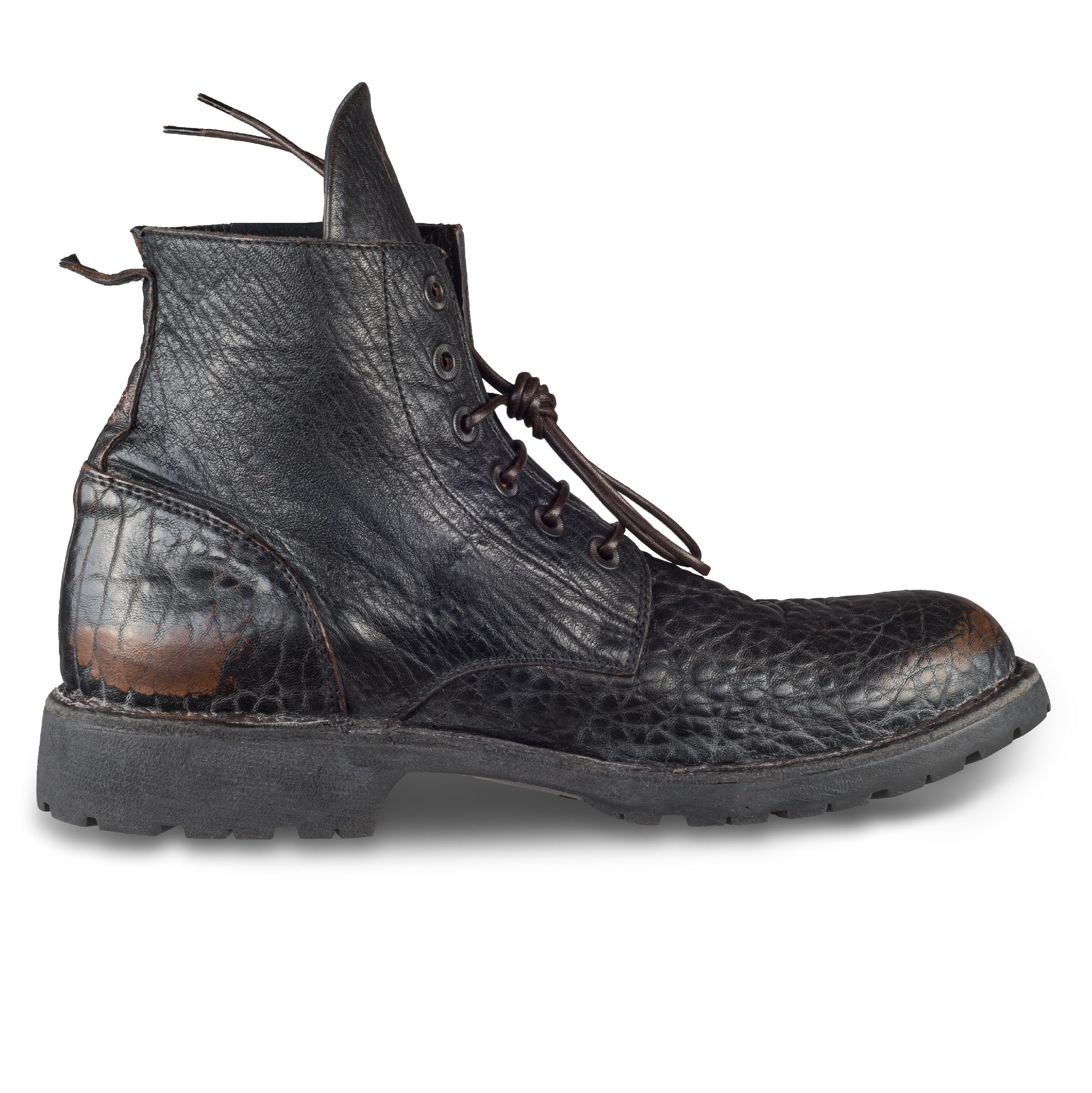 MOMA Herren Schnürstiefel braun/schwarz, genarbtes Leder im used-Look Stiefel