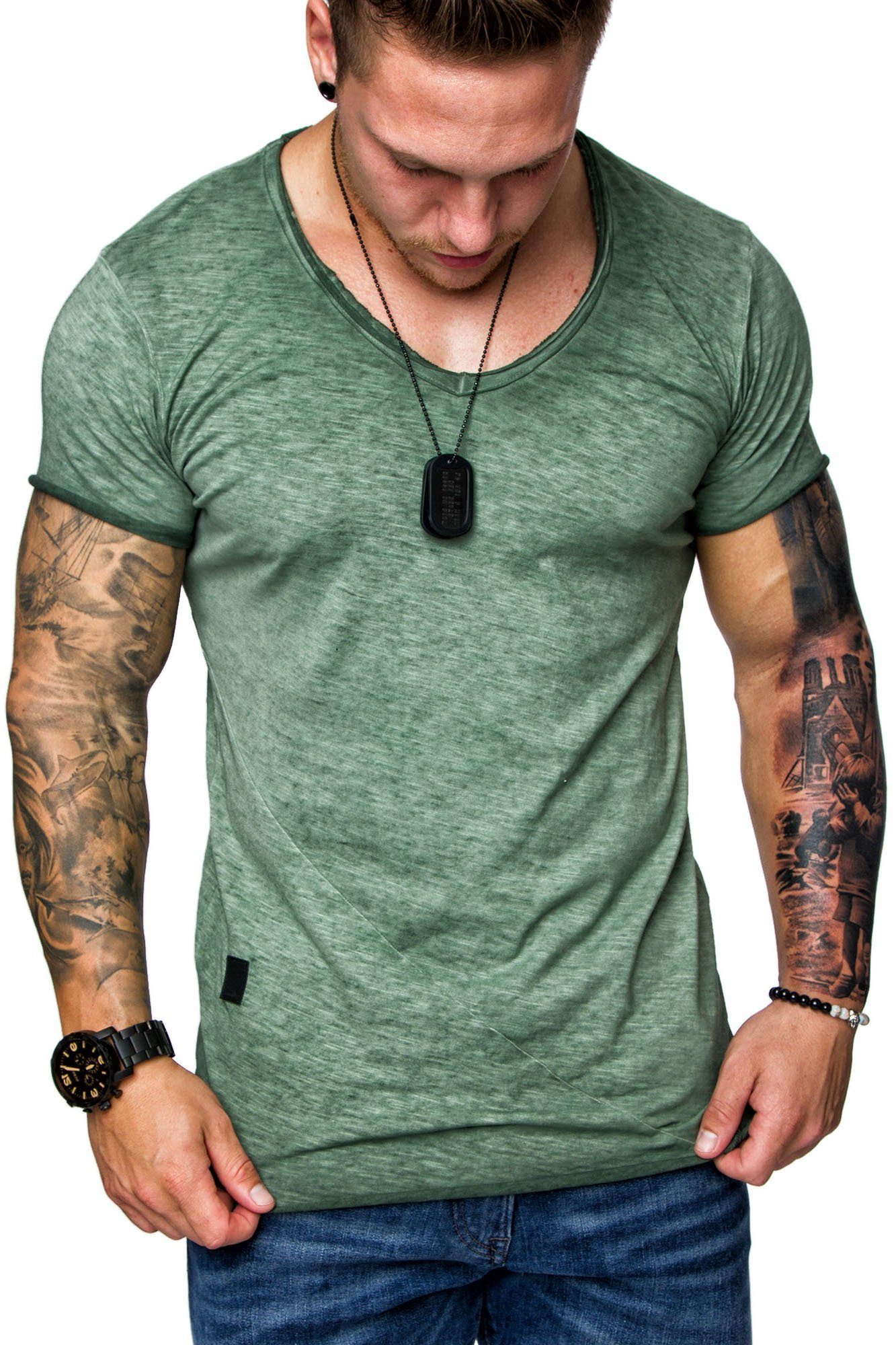 REPUBLIX T-Shirt AVA Herren Vintage Oversize Verwaschen V-Ausschnitt Shirt