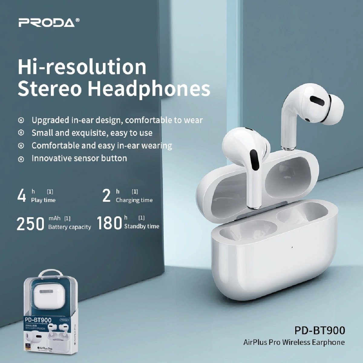 Remax PD-BT900 Ohne PRODA Design) Ergonomisches Earbuds 5.3, AirPlus Bluetooth-Kopfhörer störende Wireless Kabel, (Touch-Funktion, Bluetooth, Pro
