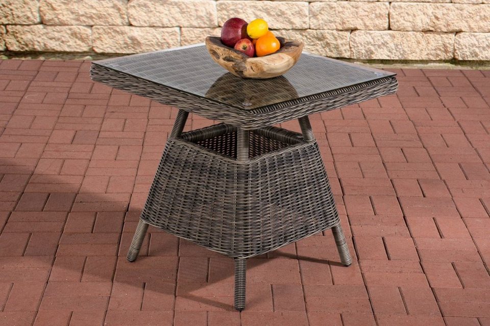 TPFGarden Gartentisch Lucea - Loungetisch für Garten, Balkon, Terrasse  (Hochwertiger Outdoor Sofatisch aus UV-beständigem Polyrattan, 1-St.,  Stabiler Garten- Loungetisch - Tischplatte 5 mm Klarglas), Maße (BxLxH): 69  x 69 x 66cm - Farbe: grau-meliert