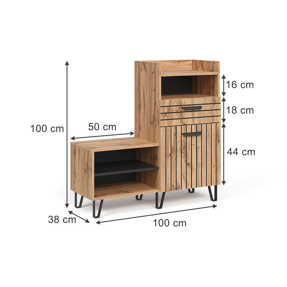 Vicco Schuhkipper Amber, Eiche Wotan, 100 x 100 cm mit Tür und Schublade (1 St)