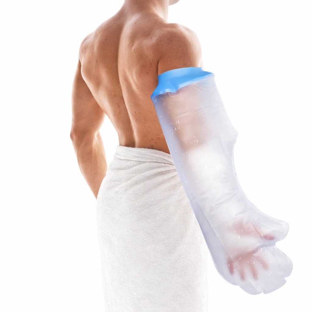 COOL-i ® Protektorenjacke Duschschutz für Arm & Bein, Beine mit Antirutschpads, Wasserdichte Schutzhülle ohne Ring, Wiederverwendbare