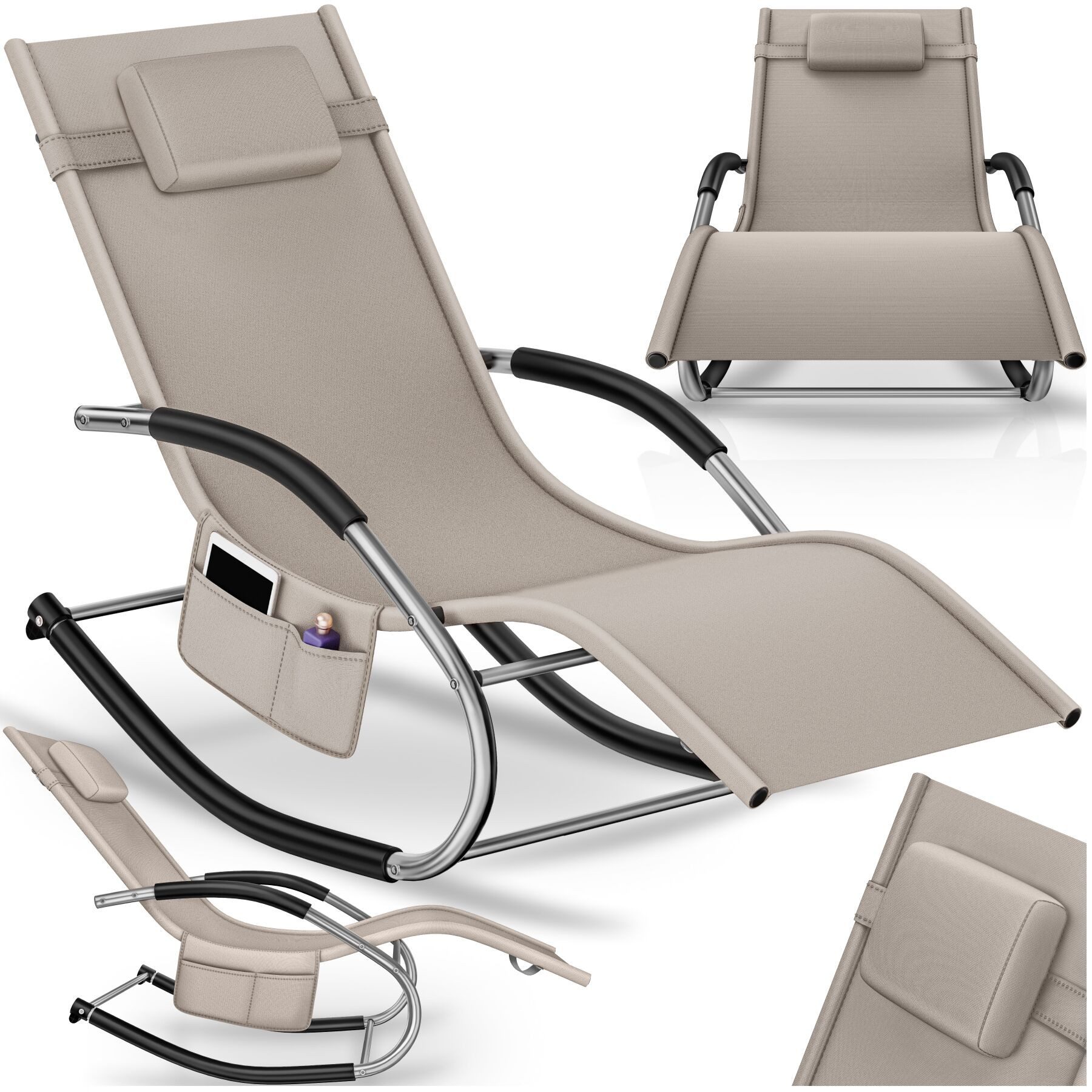 tectake Gartenliege ergonomische Sonnenliege, Belastbarkeit 120 kg, 62 x 146 x 92 cm, Balkonliege Taya, 1 St., für Außen in Beige, gepolstert, atmungsaktiv, wasserabweisend, mit Aufbewahrungstasche