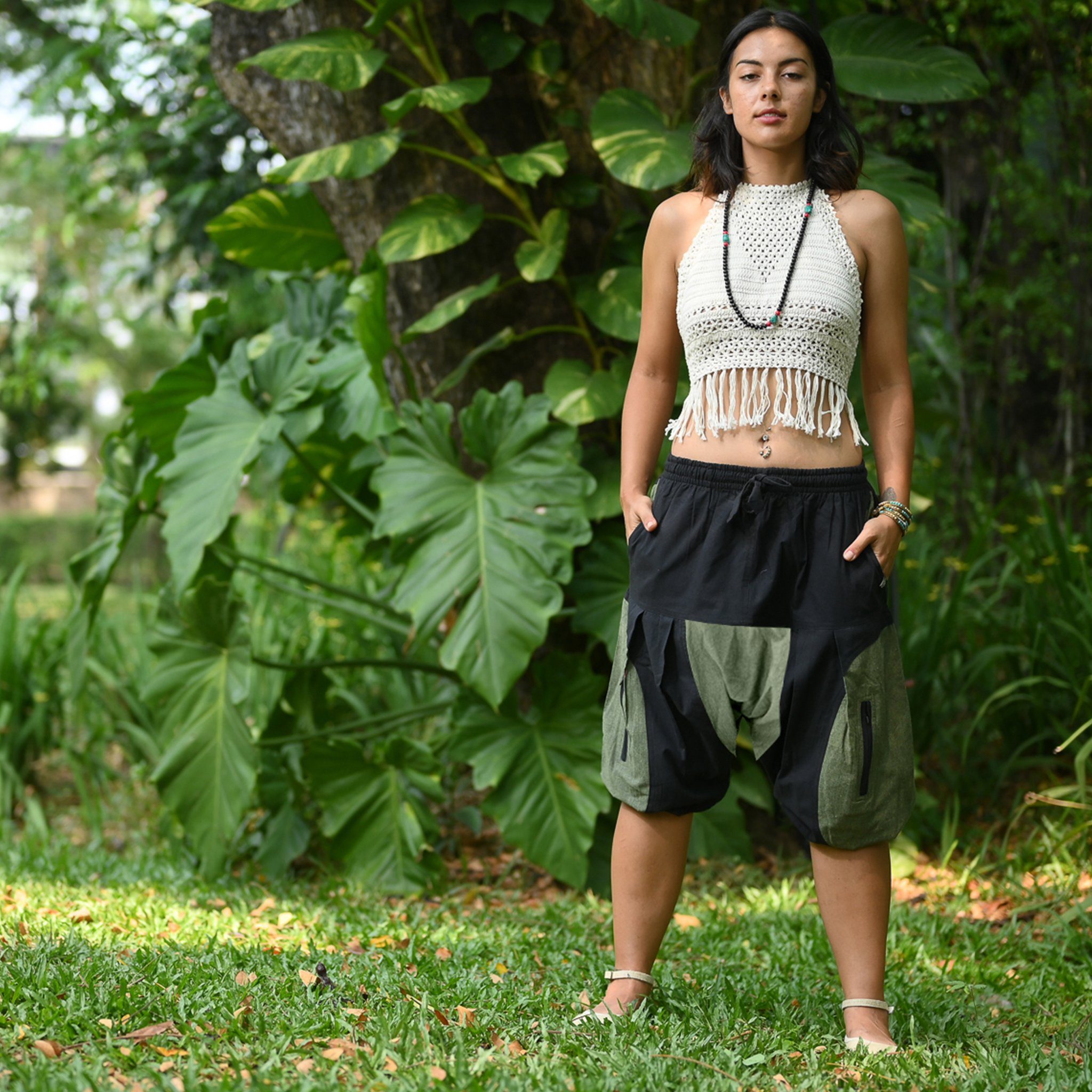 virblatt Shorts Haremshose Herren kurz & kurze Haremshose Damen, Unisex, Goa Hose Aladinhose Herren Kurz