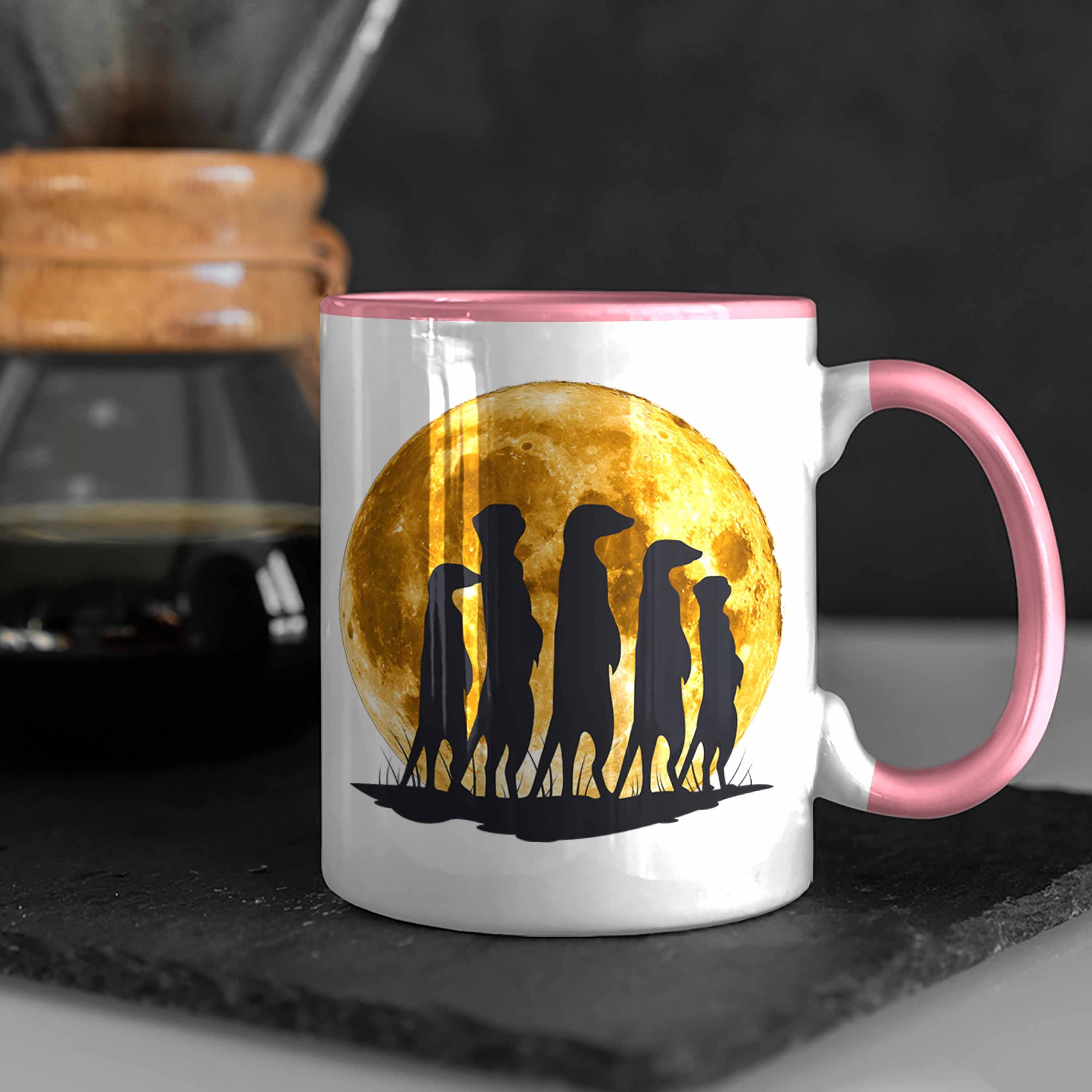 Erdmännchen für Geschenk Mondgrafik Tasse Trendation Rosa Tierliebhaber Tasse