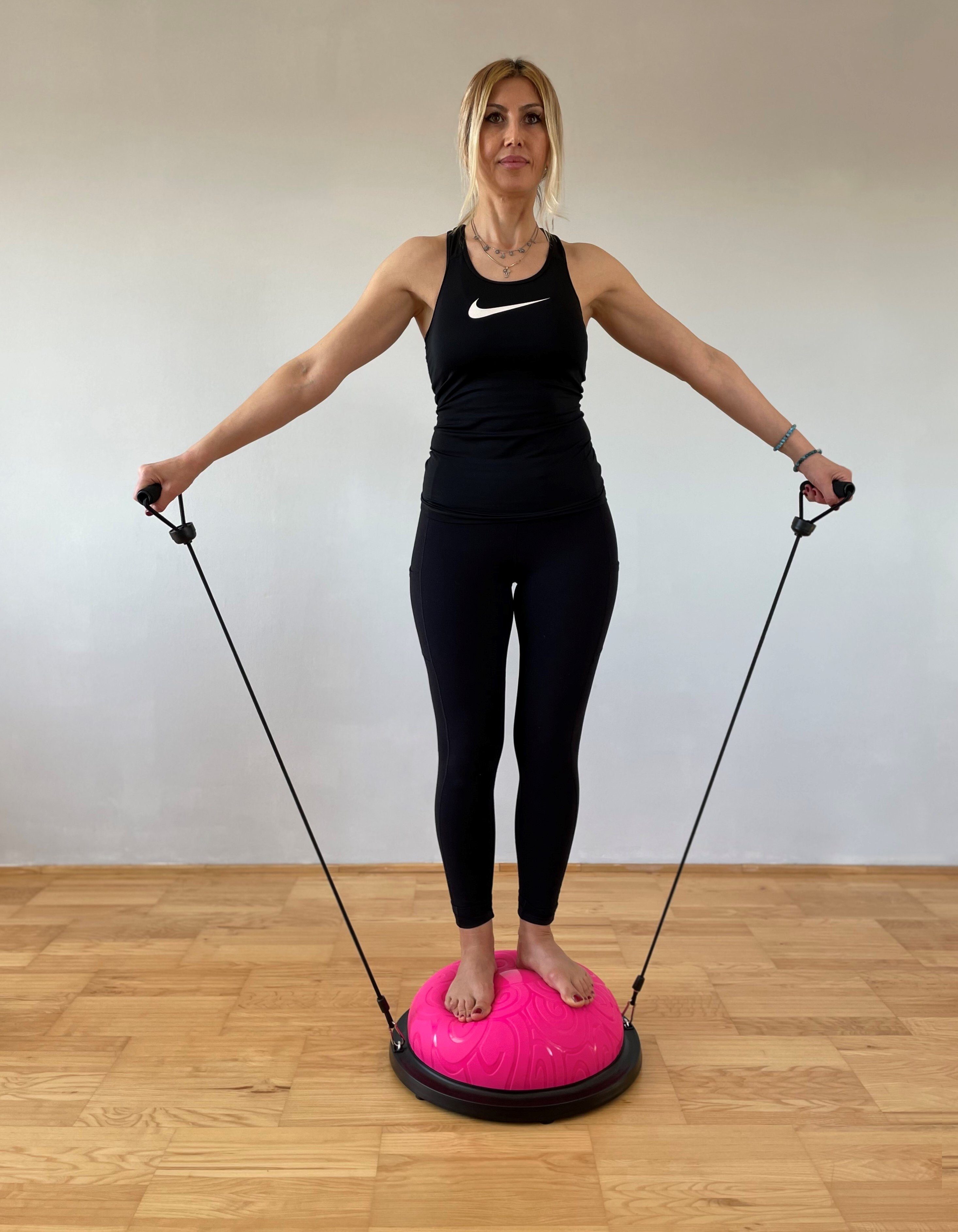 Pink Luftpumpe GRATIS & (2er inkl. Balancetrainer Ball Balance Zwei Rehabilitation 5er inklusive Zugbänder, Pilates, Zugbänder, PRO Winch SET) und