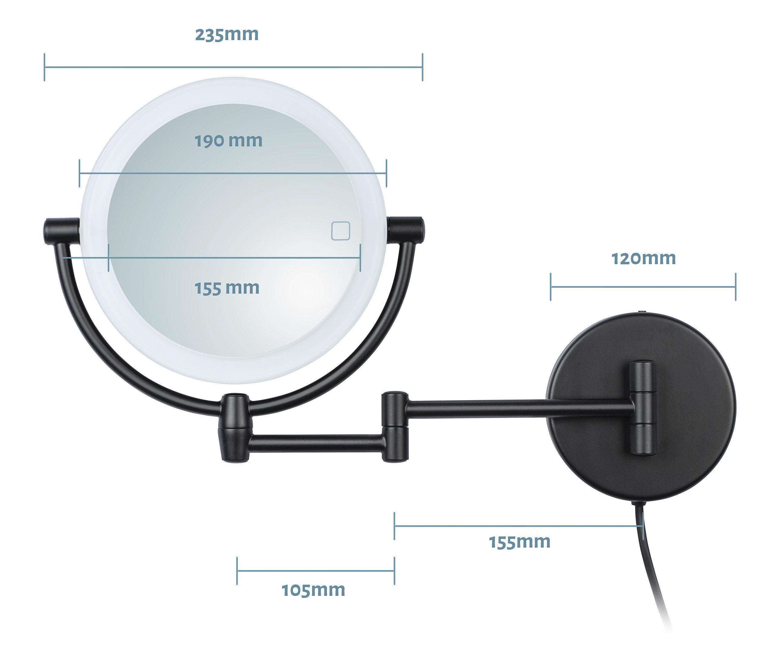 Libaro Kosmetikspiegel 360° / Vergrößerung LED 5x Dimmer 2-seitig Modena, schwarz 10x Kosmetikspiegel