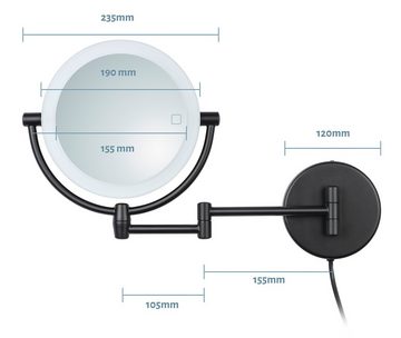 Libaro Kosmetikspiegel Modena, LED Kosmetikspiegel 2-seitig schwarz 360° Dimmer 5x / 10x Vergrößerung
