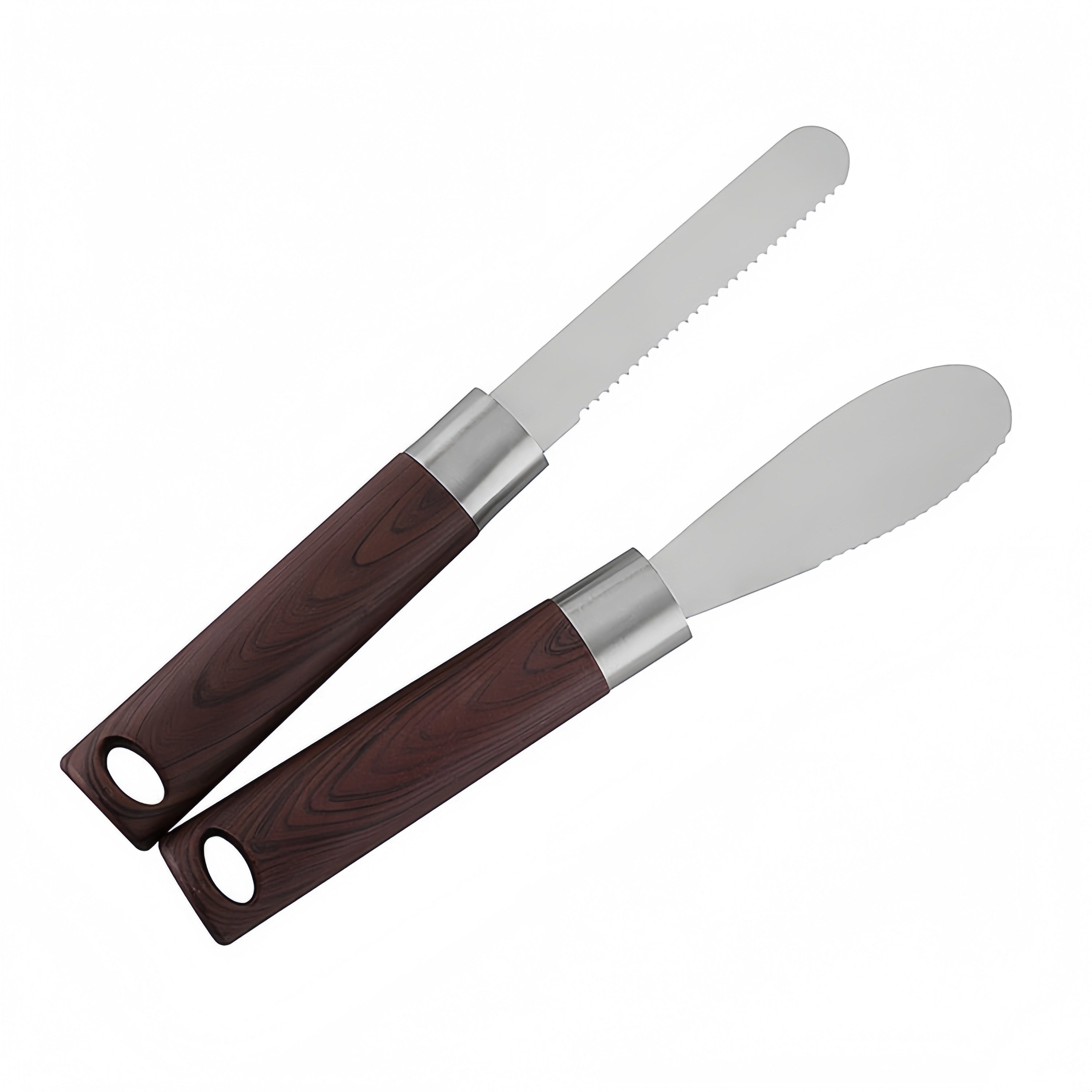 FOUORTUNATE-BEE Buttermesser 2X Edelstahl Buttermesser Käsemesser Brotmesser mit Holzgriff Butter Käse Gebäck Messer Set für Küche Party Restaurant Frühstück
