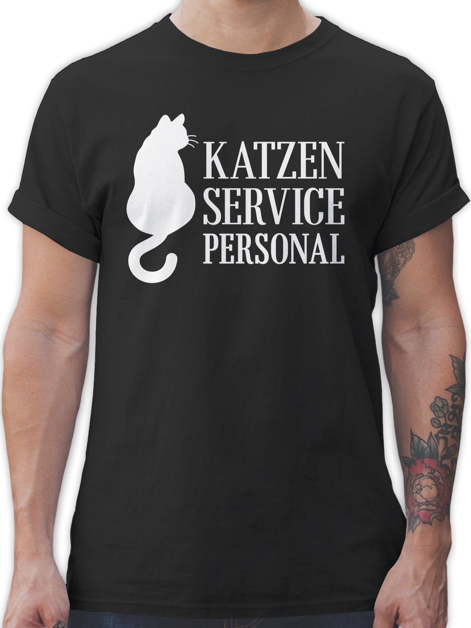 Shirtracer T-Shirt weiß Katzen Katzenbesitzer Geschenk Schwarz Servicepersonal 01