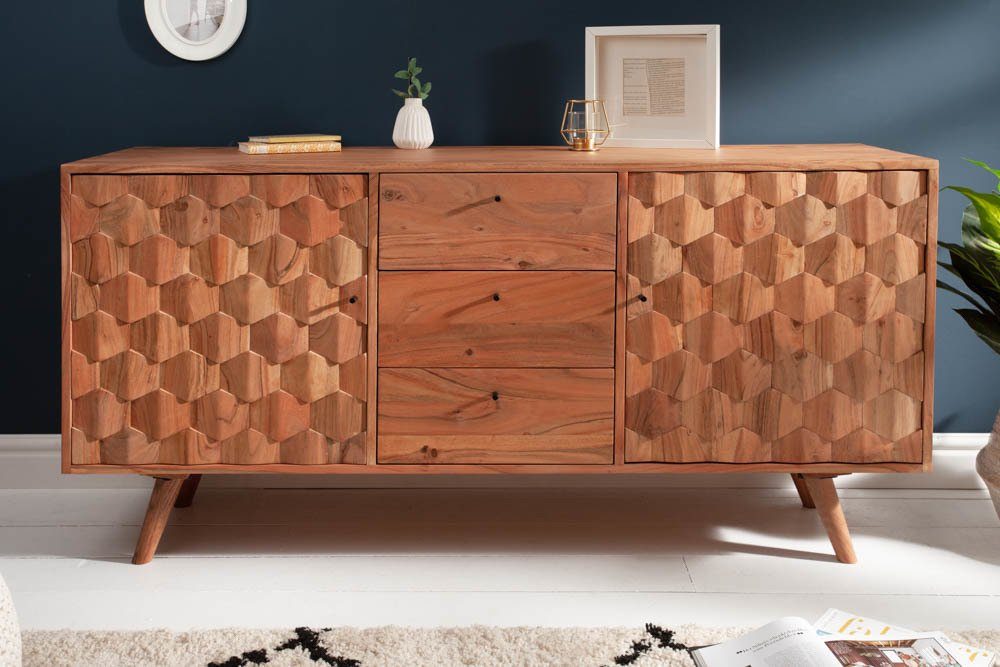 riess-ambiente Sideboard »MYSTIC LIVING 145cm natur«, Massivholz · Anrichte · 3D Oberfläche · Kommode · Wohnzimmer