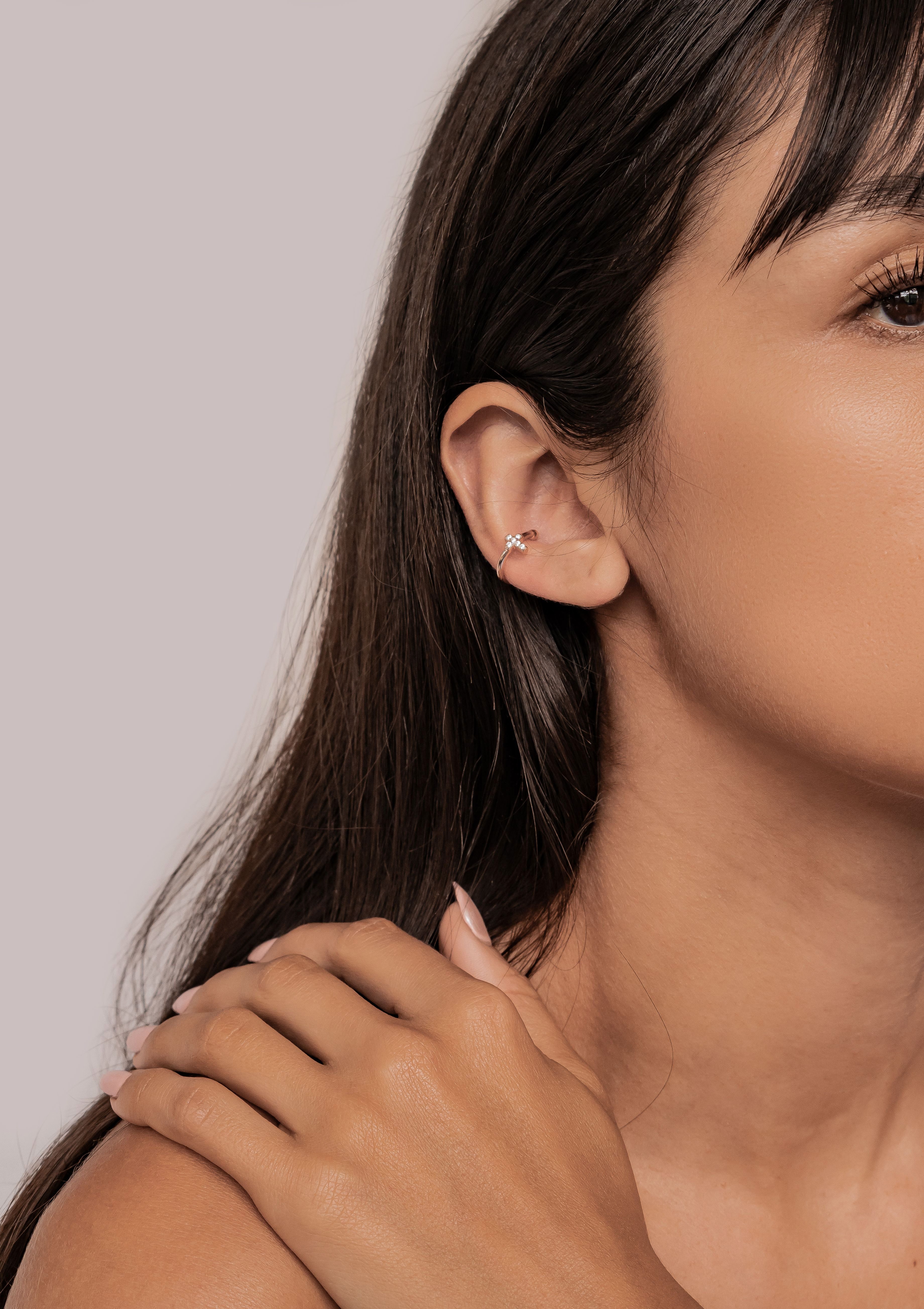Hey Happiness Ohrklemme Mix und Match, aus 925 Silber vergoldet, Kreuz, Edelsteine oder Wellen Ohrring ohne Loch, Damen Ear Cuff