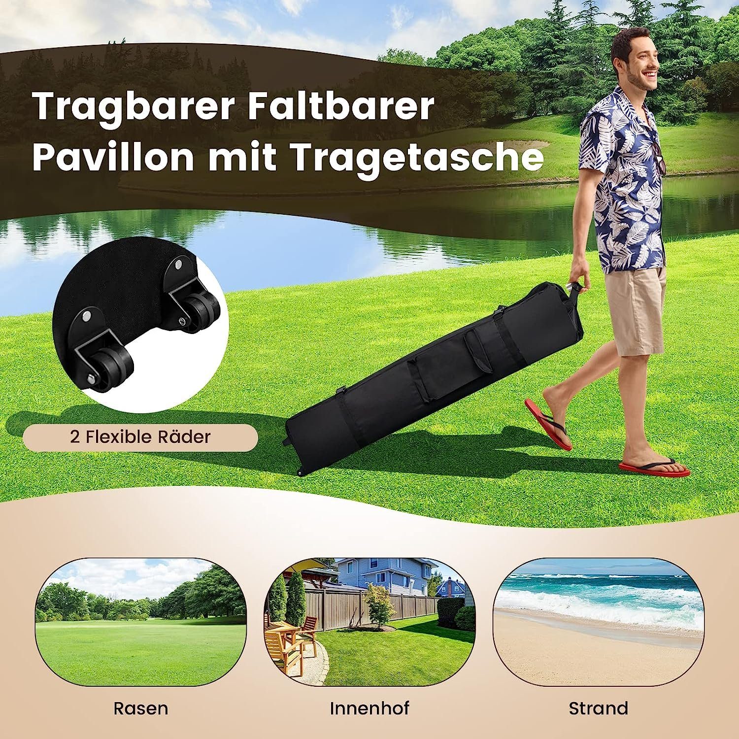 KOMFOTTEU Faltpavillon Gartenpavillon, mit Doppeldach & 4 Netzwänden