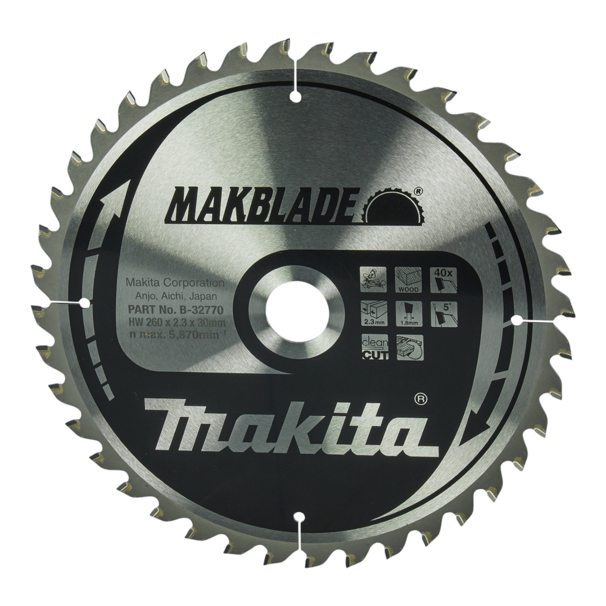 Makita Kreissägeblatt MAKBLADE 260 x 30 x 2,3 mm 40 Zähne (B-32770) für Holz
