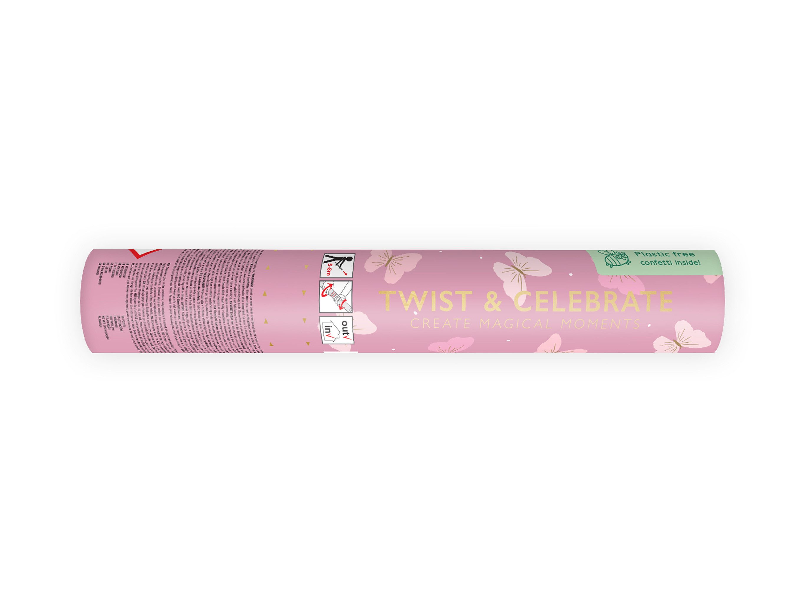 partydeco Konfetti, Konfettikanone mit Schmetterlingen 20cm Rosa