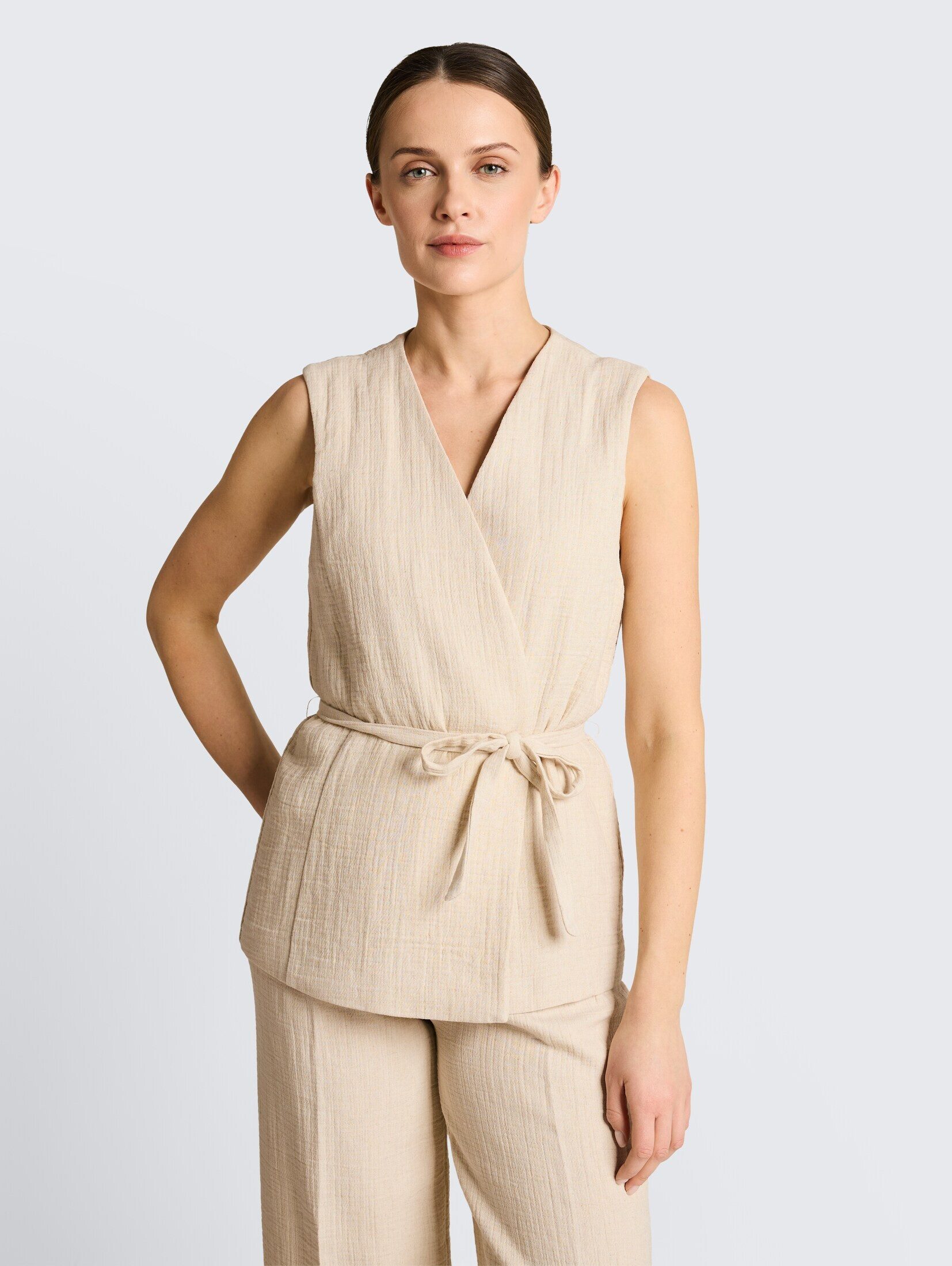 TOM TAILOR Kurzblazer Blazer Crinkle Blazer-Weste mit Leinenanteil