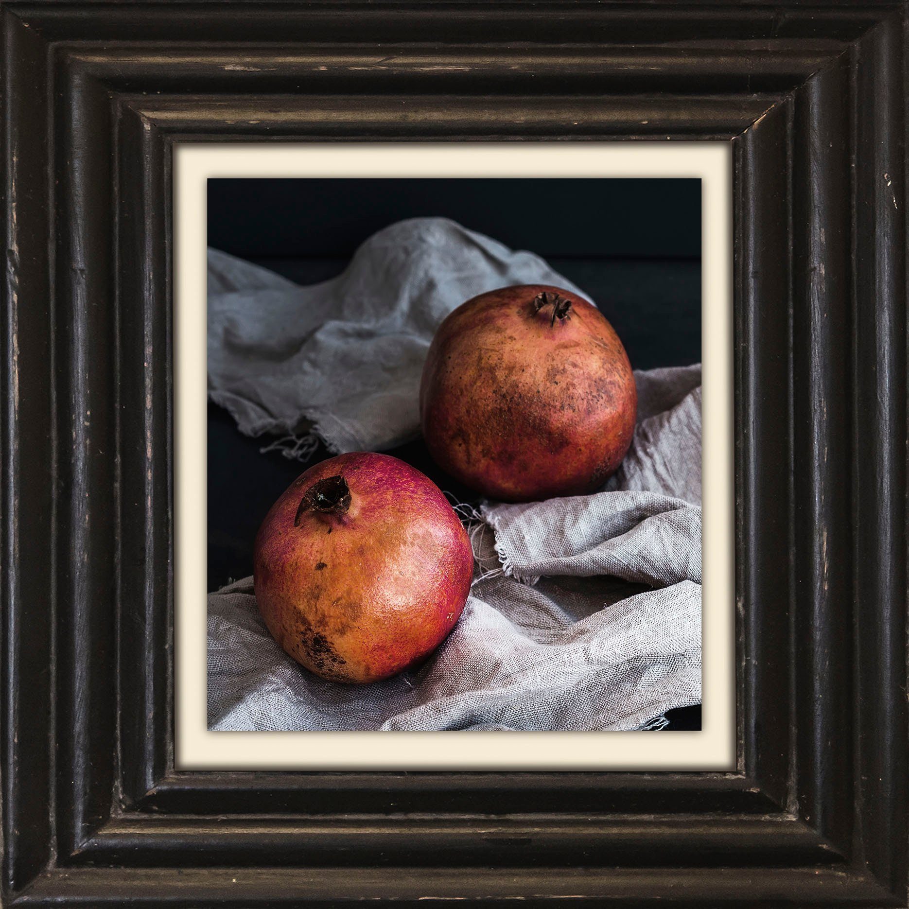 queence Leinwandbild Granatapfel, Kunst, Obst, Obst Зображення, Stillleben, Premium-Leinwandstoff, Handarbeit aus Deutschland, 40x40cm
