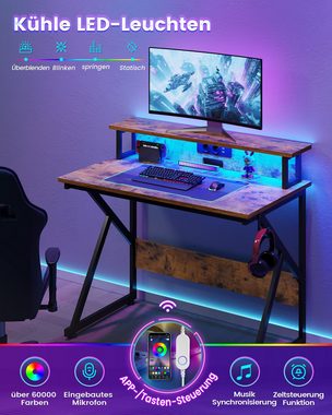 MSMASK Computertisch Schreibtisch, Gaming Tisch mit Led und Steckdose,100B x 60T cm, Bürotisch PC Tisch mit Monitorständer