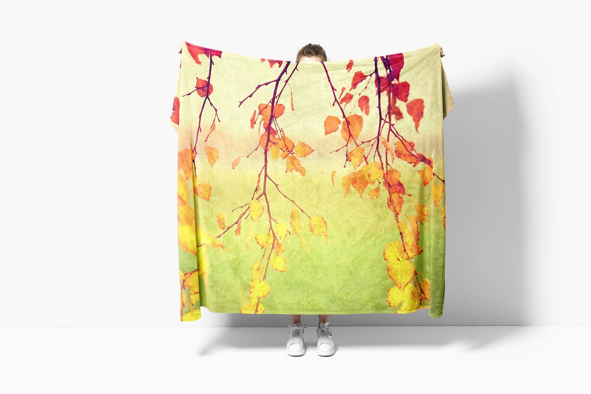 Strandhandtuch Zwei, Handtücher Fotomotiv mit Sinus (1-St), Saunatuch Kuscheldecke Handtuch Herbstblätter Baumwolle-Polyester-Mix Art Handtuch