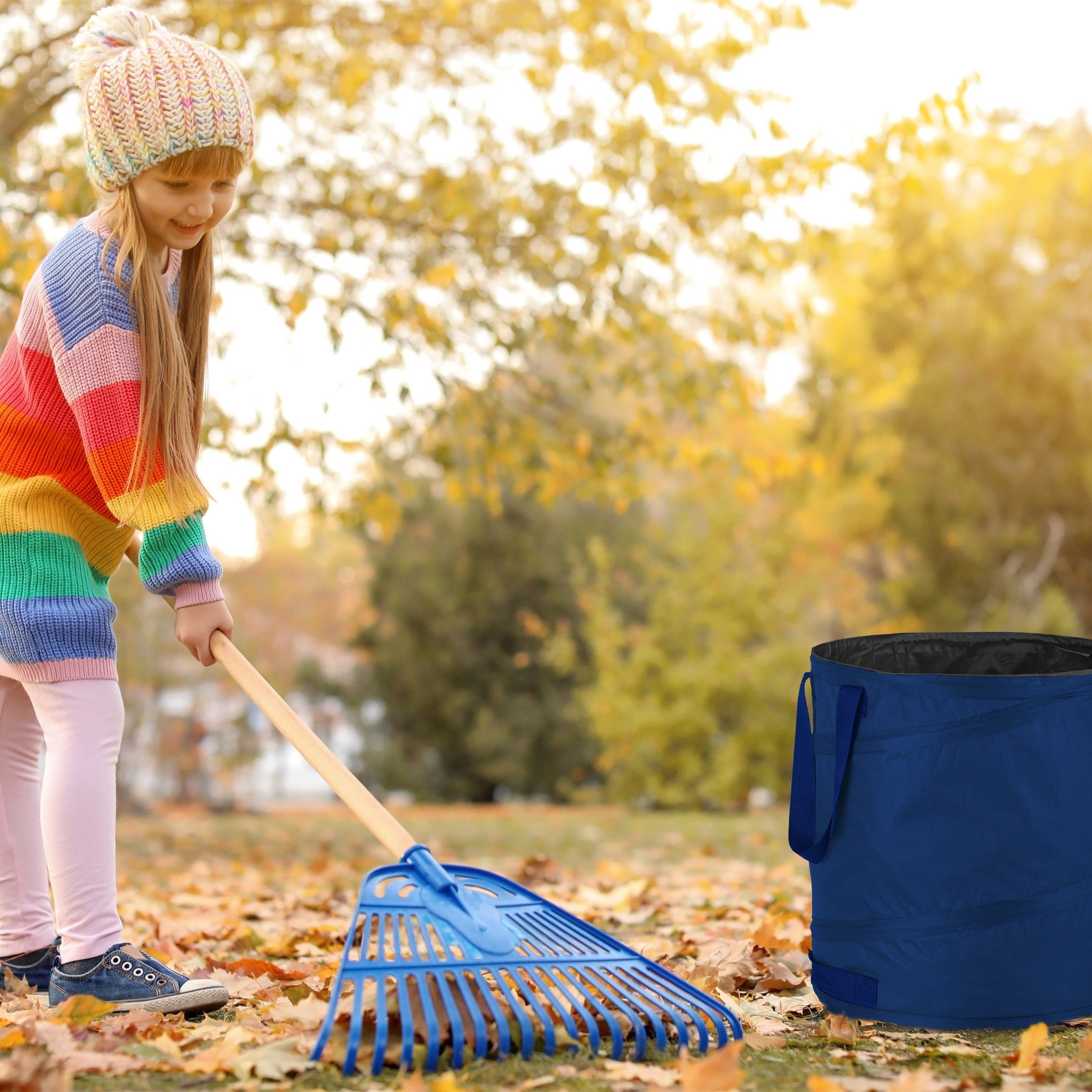 relaxdays Gartensack 3er Set Pop Up Laubsack 85 L blau