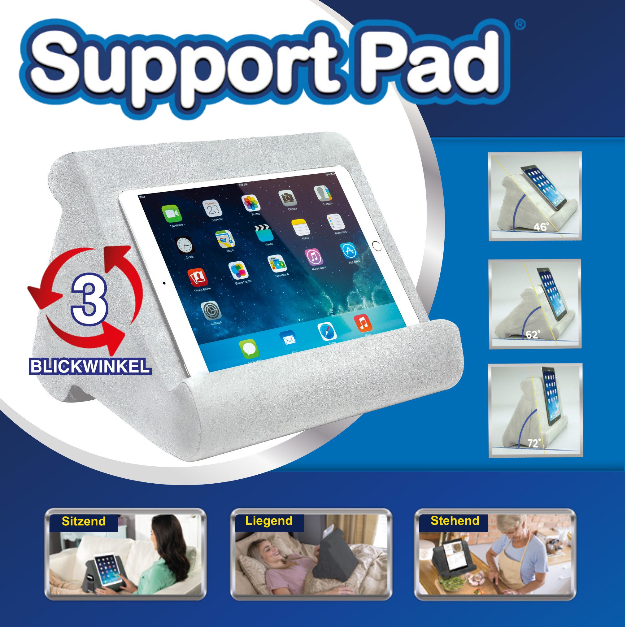 Venteo Buchkissen Support Pillow Pad, Spar Set, 1-tlg., 1er oder 2er Pack, Lesekissen und Tablet Kissen, wendbar, 3 Positionen