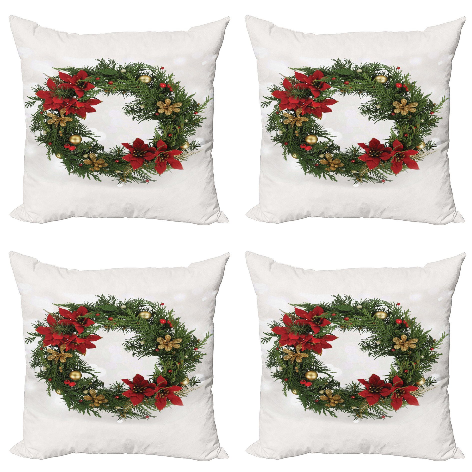 Kissenbezüge Modern Poinsettia-Blüten (4 Weihnachten Abakuhaus Stück), Digitaldruck, Accent Doppelseitiger