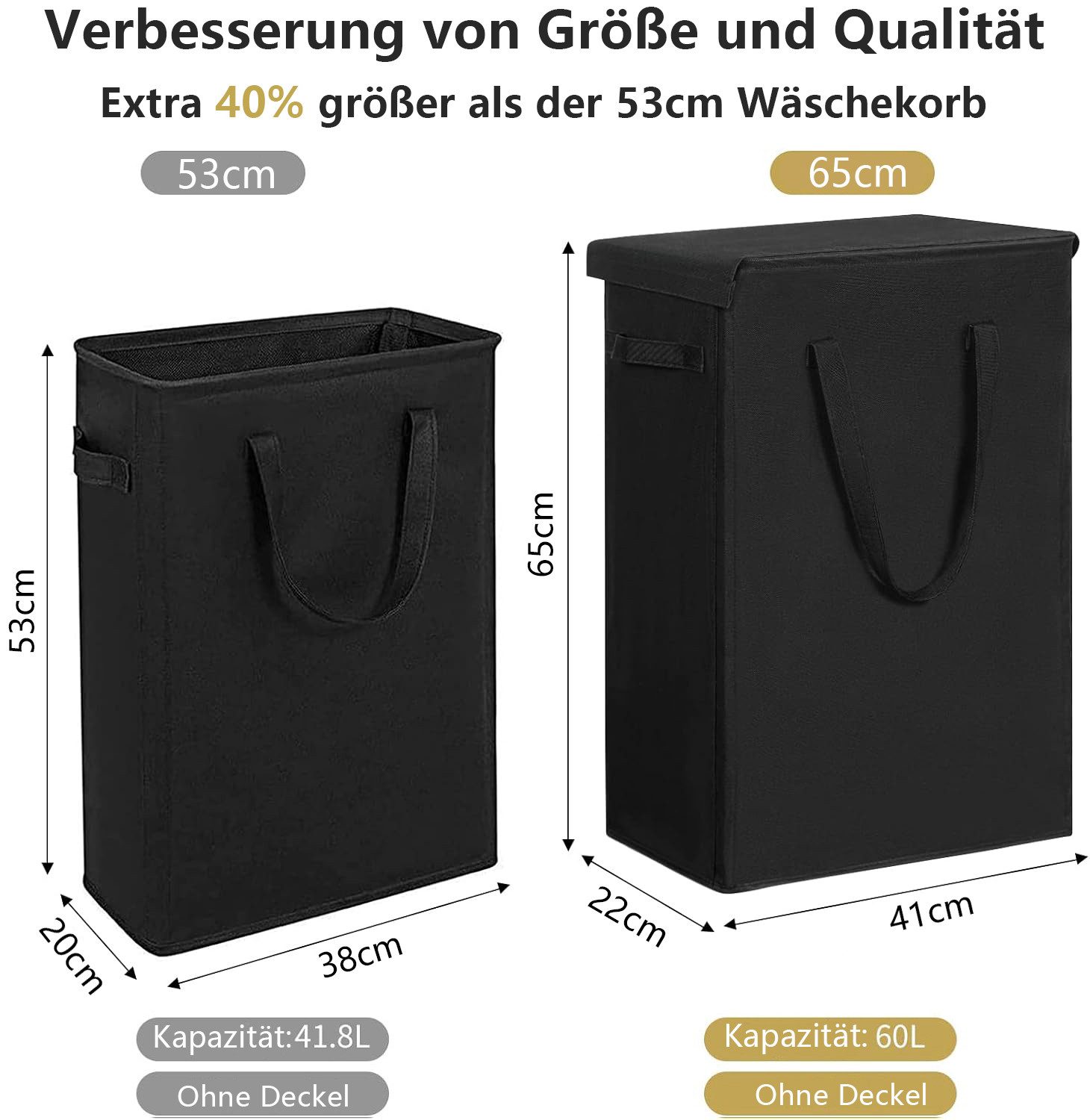 FABATO Wäschekorb 60L Schmaler Wäschekorb mit Deckel, 41 x 22 x 65 cm (1 St günstig online kaufen