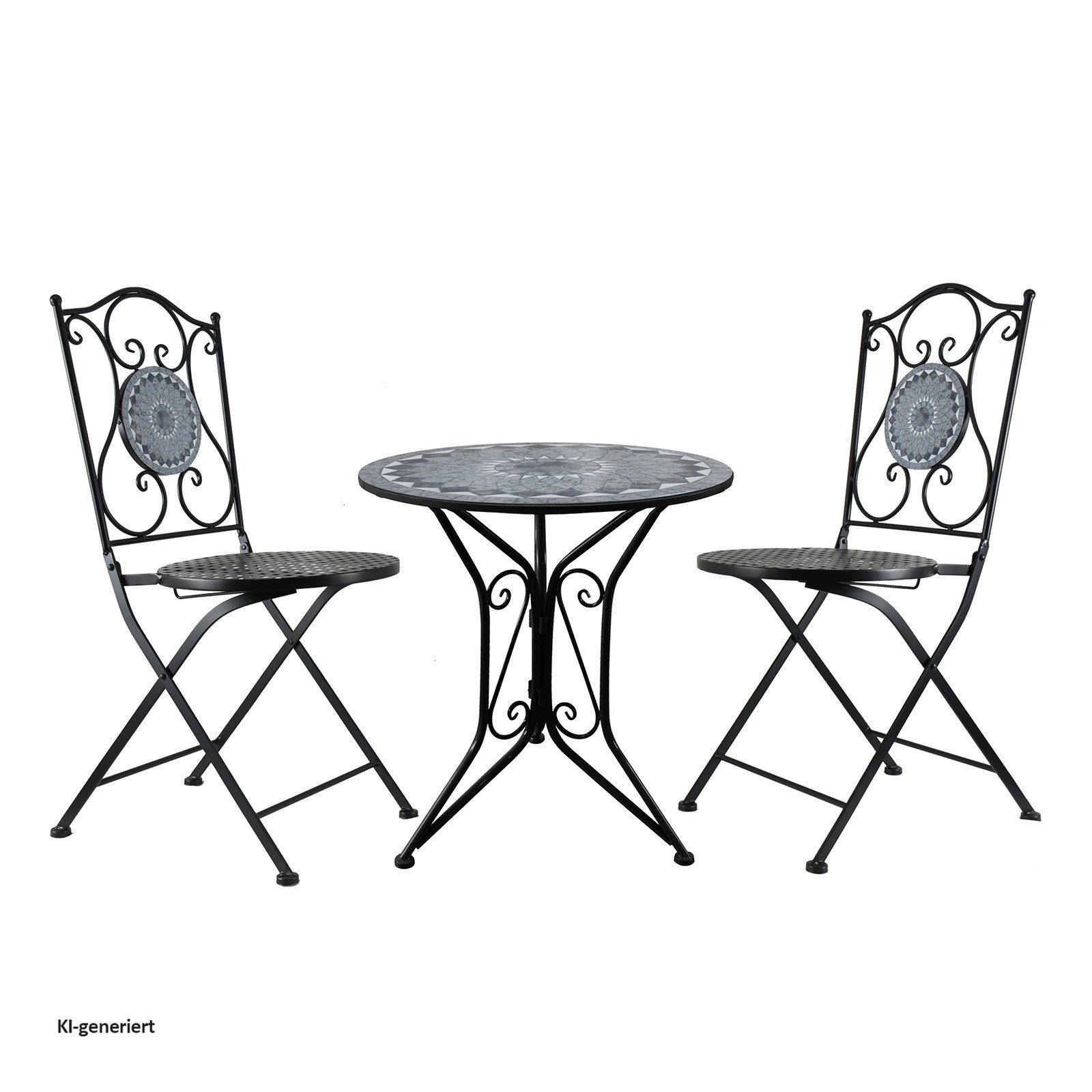 HTI-Living Garten-Essgruppe Sitzgruppe Metall Bistro Set Motiv Schiefer für Balkon und Terrasse, (Set, 3-tlg., 1 Tisch 2 Stühle), Sitzgruppe Essgruppe Balkonset