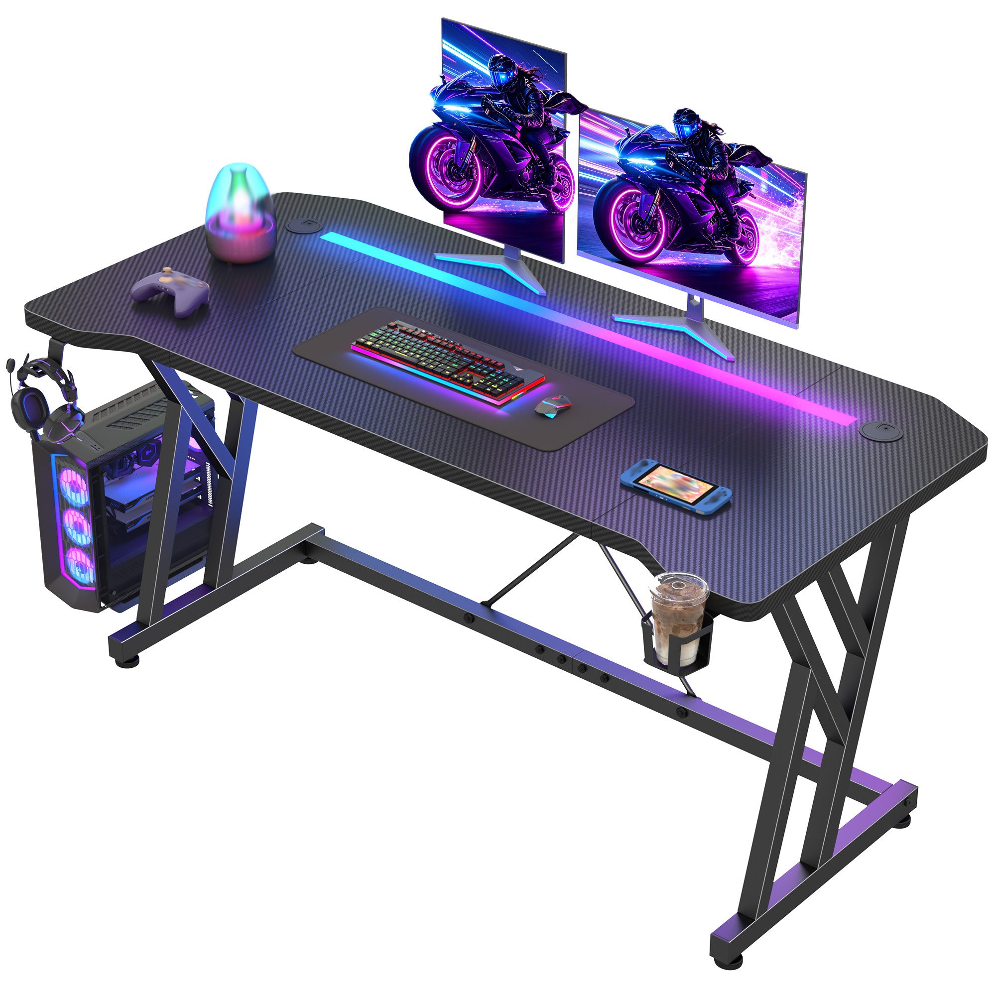 Klyvvo Schreibtisch Gaming Schreibtisch, Computertisch mit RGB LED Beleuchtung (1-St), Computer Tisch Gamingtisch
