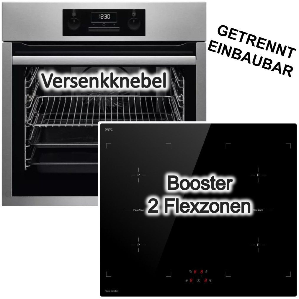 AEG Backofen-Set Edelstahl 71 L versenkbare Drehknöpfe BES331110M, mit 1-fach Teilauszug, Aqua Clean