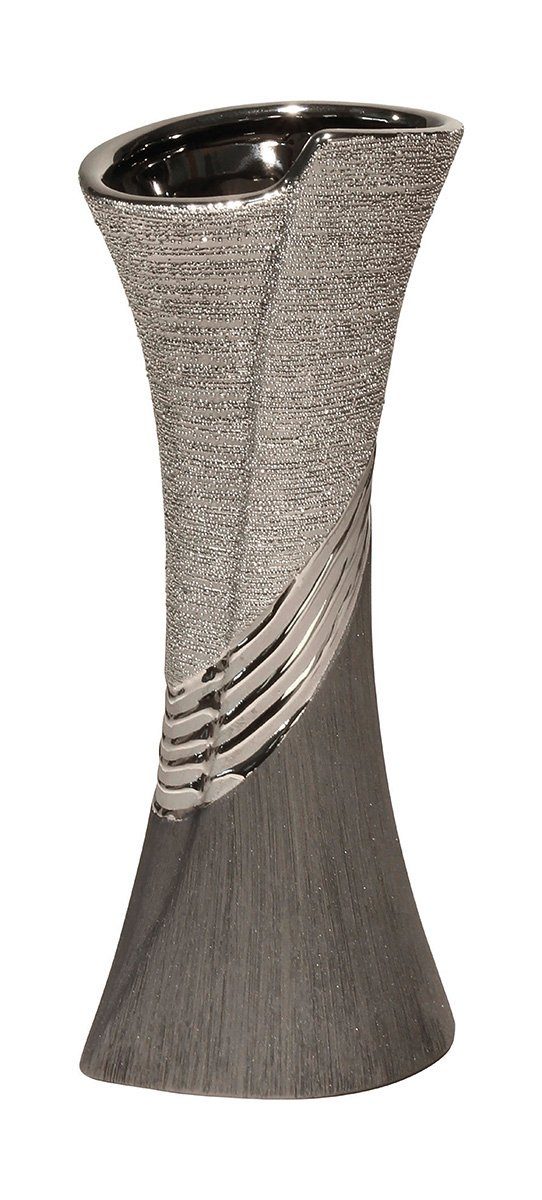 GILDE Dekovase Keramik Vase"Bridgetown" VE 2 (BxHxL) 12 cm x 30 cm x 9,5 cm grau, Vase Tischvase Dekovase dekorative Vase Dekoartikel