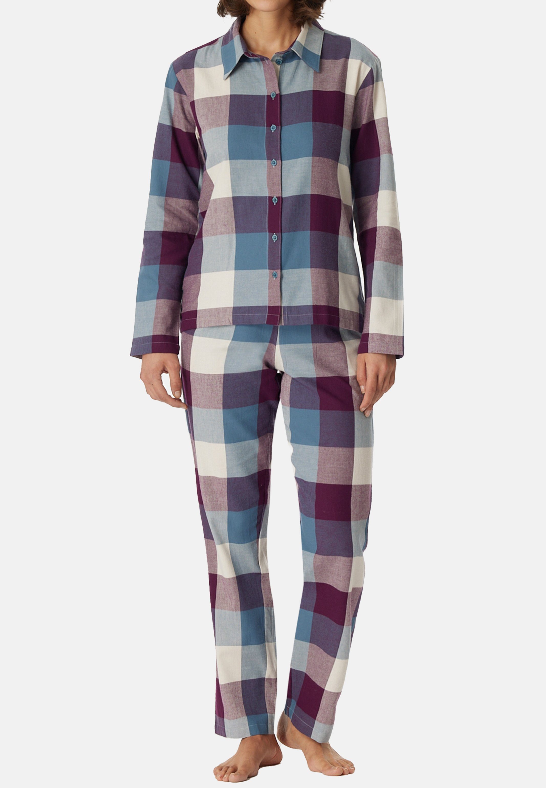 Schiesser Pyjama Selected! Premium Web Organic Cotton (Set, 2 tlg) Pyjama - Baumwolle - Oberteil mit Reverskragen und Knopfleiste Mehrfarbig