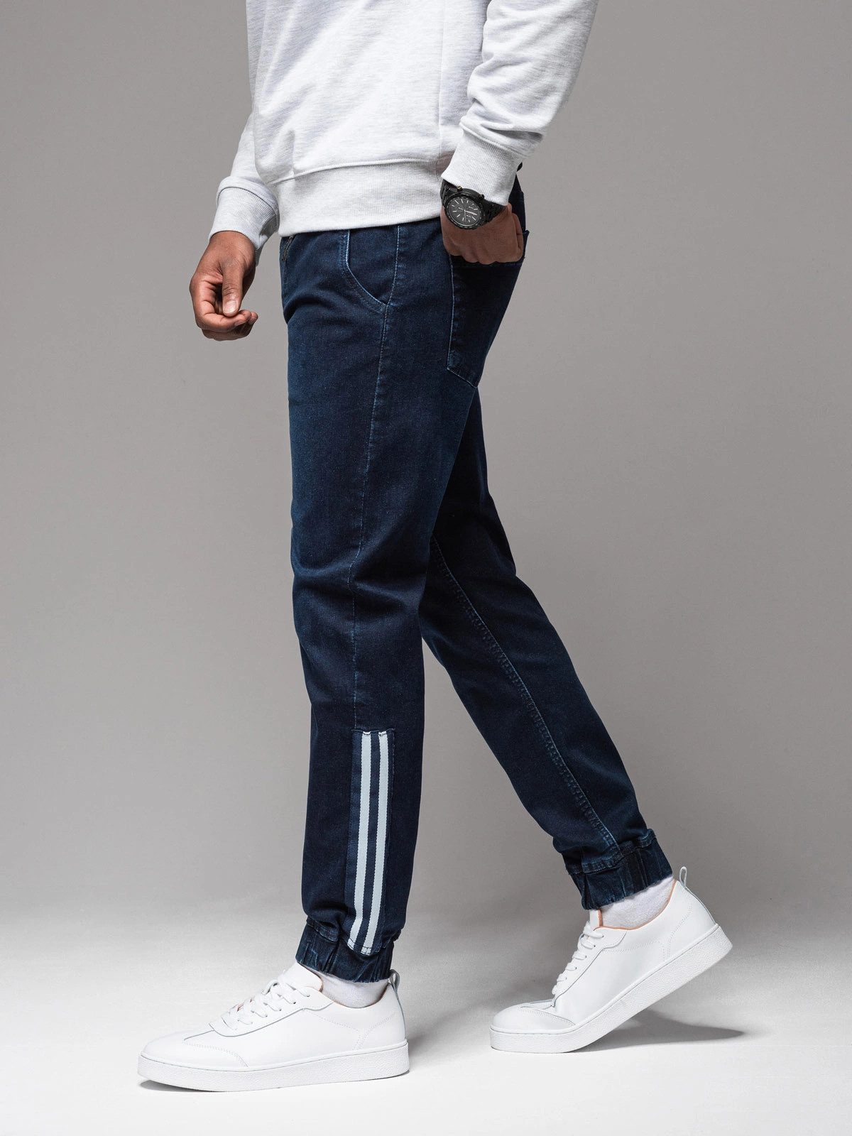 OMBRE Jeggings Herren-Jogginghose aus Denim mit Streifen