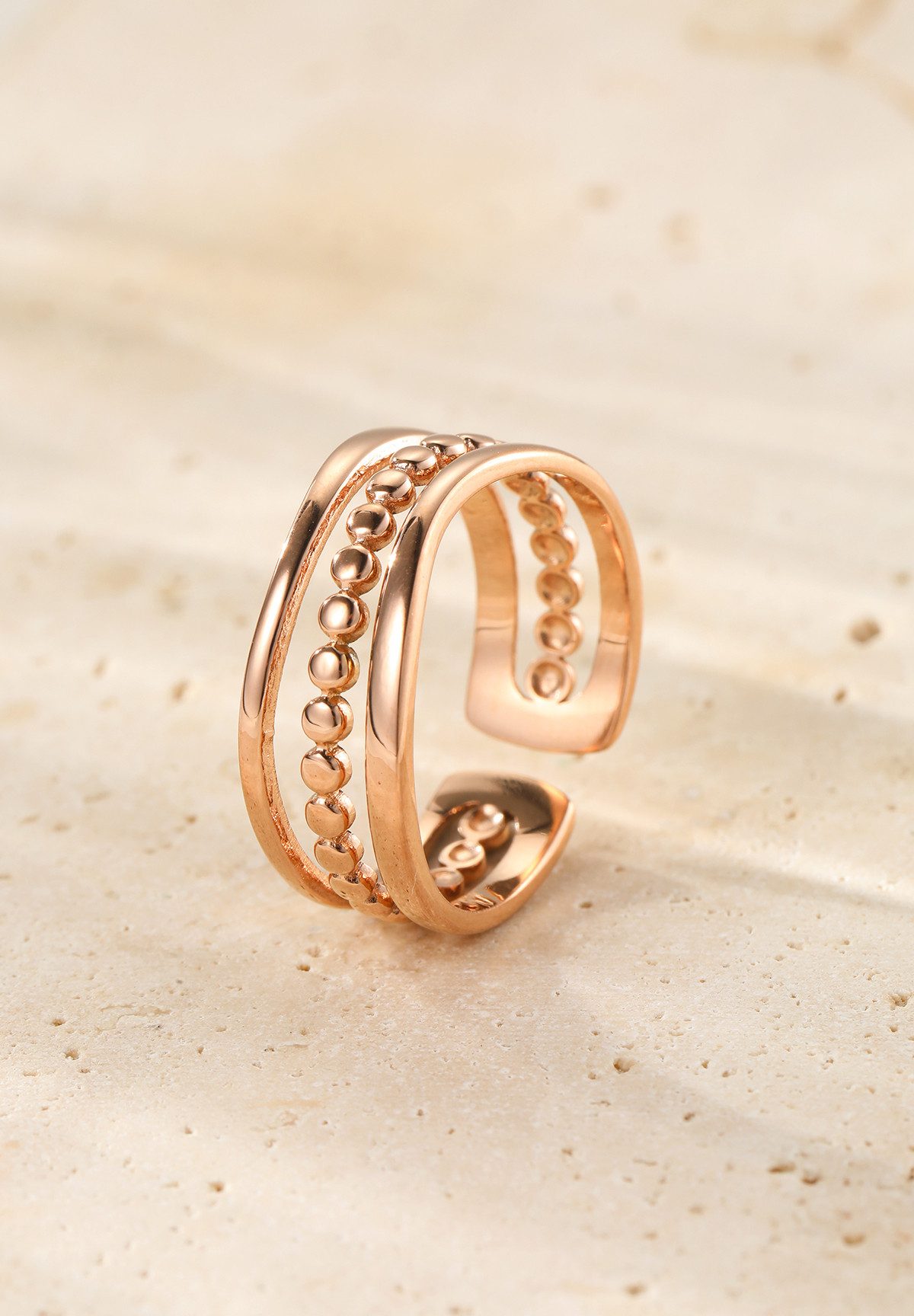 Hey Happiness Fingerring Damen – Layering Edelstahl Ring mit Perlen & Kugel Details, 18K vergoldet & rosévergoldet, moderner Schmuck – Bild 4 von 5