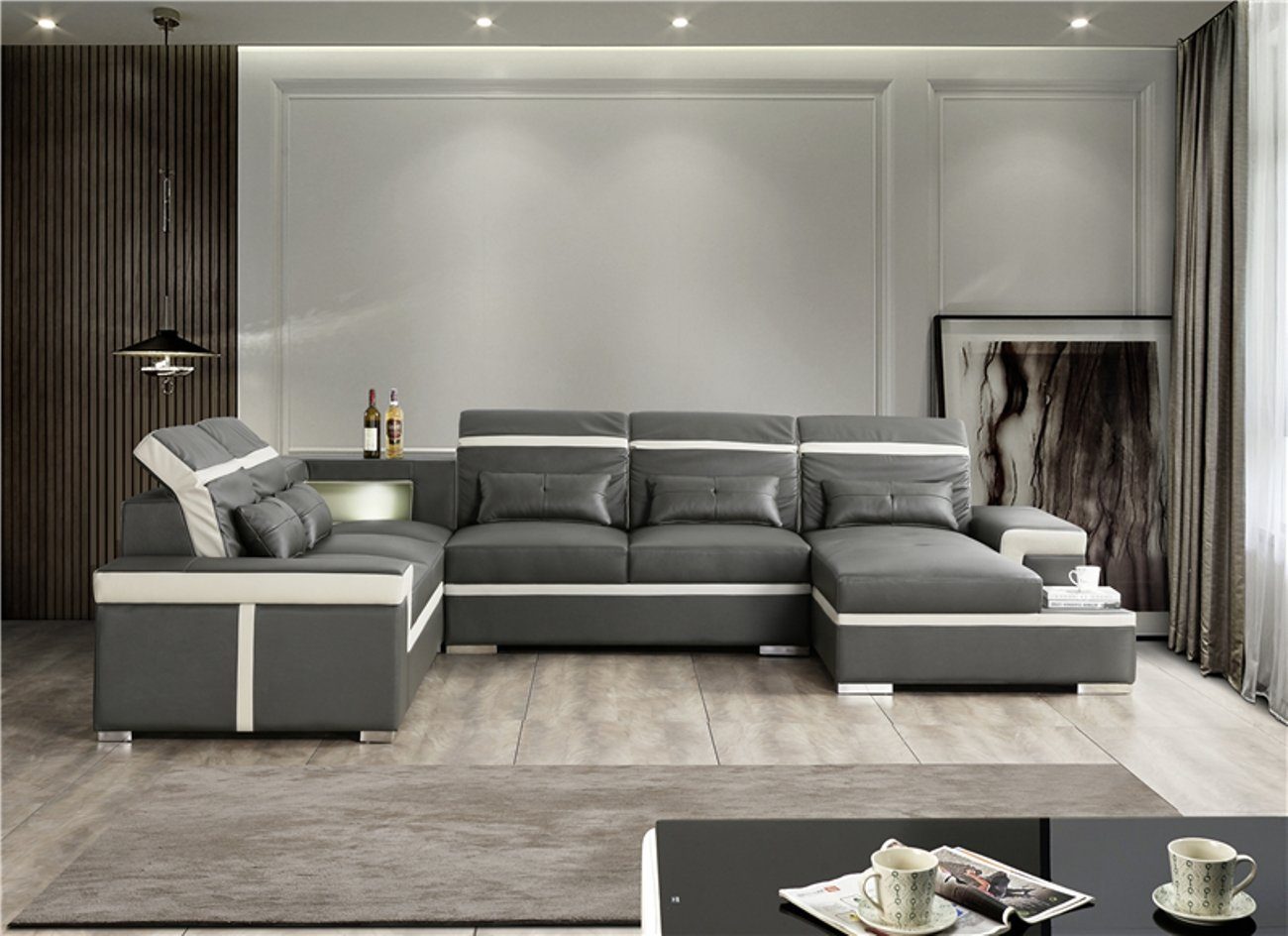 Polster Ecksofa Wohnlandschaft Made Form Design, Sofas Europe Sofa U in Garnitur Couch JVmoebel Silber