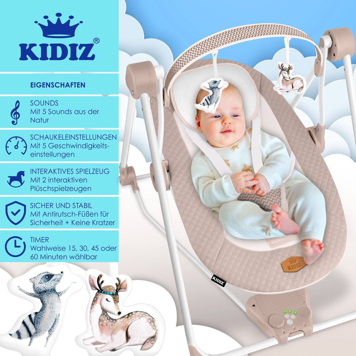KIDIZ Babywippe, Babywippe Babyschaukel mit Geschwindigkeitseinstellungen günstig online kaufen