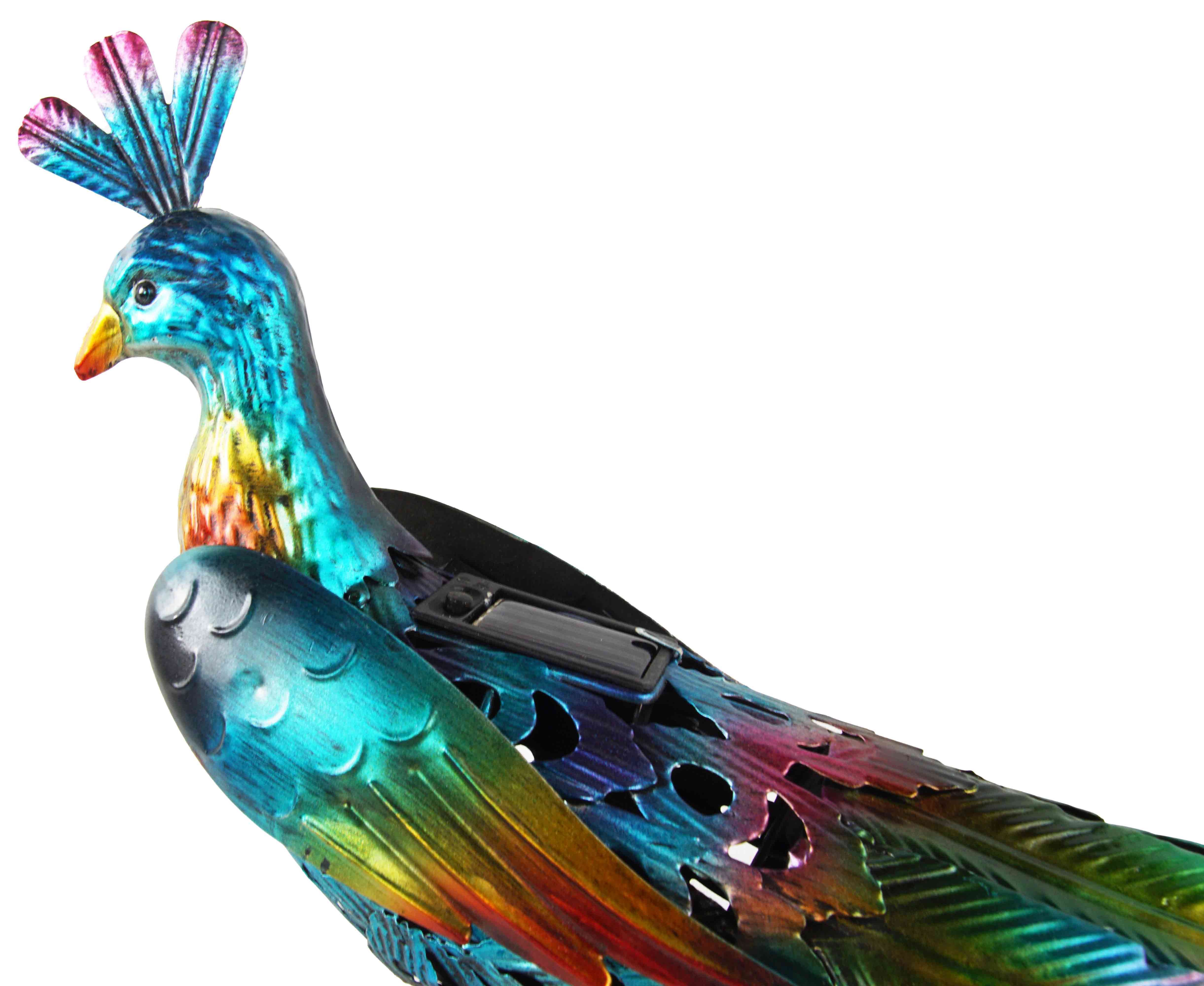 Holzwurm GmbH Dekofigur Majestätischer Pfau mit LED Beleuchtung - Höhe ca. 31 cm, Pfau, farbwechselnde LED Beleuchtung, Gartendekoration