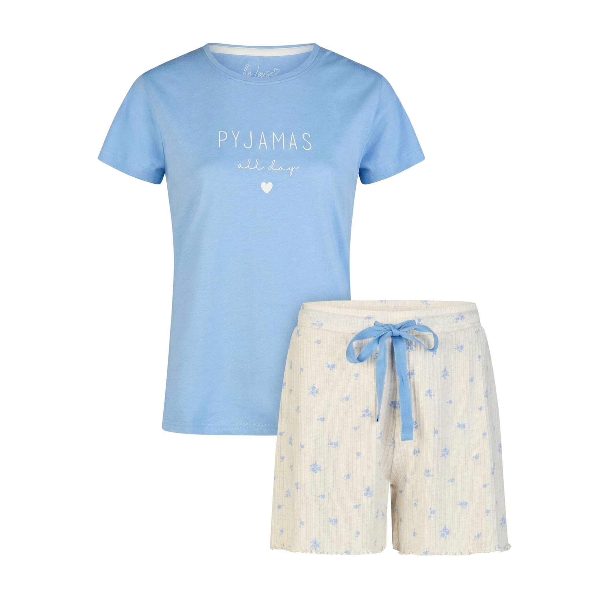 Schlafanzug by Louise Damen Pyjama – Kurzarm Schlafanzug mit kurzer Hose Hellblau