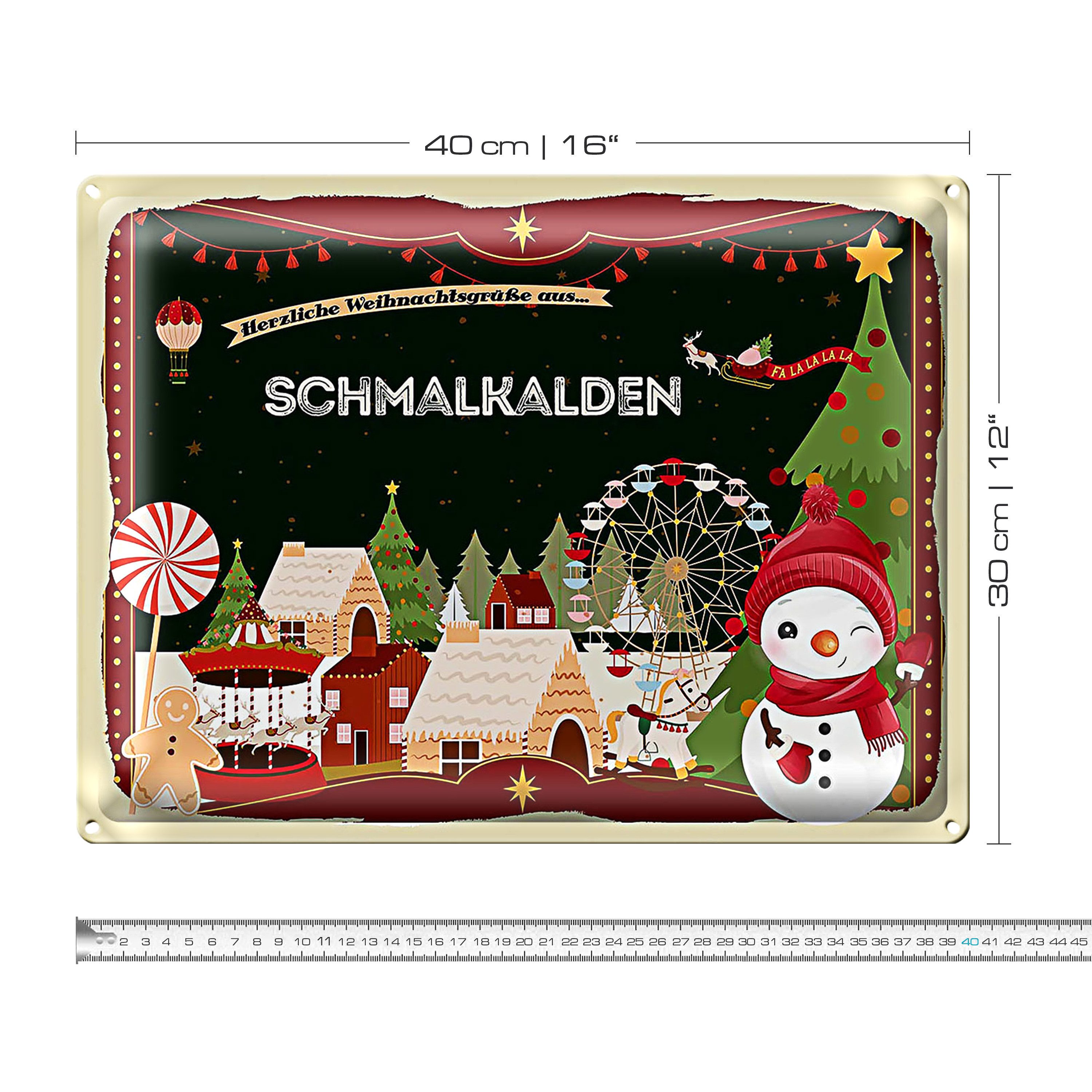Roomando Metallschild Weihnachten Grüße aus SCHMALKALDEN 40x30cm