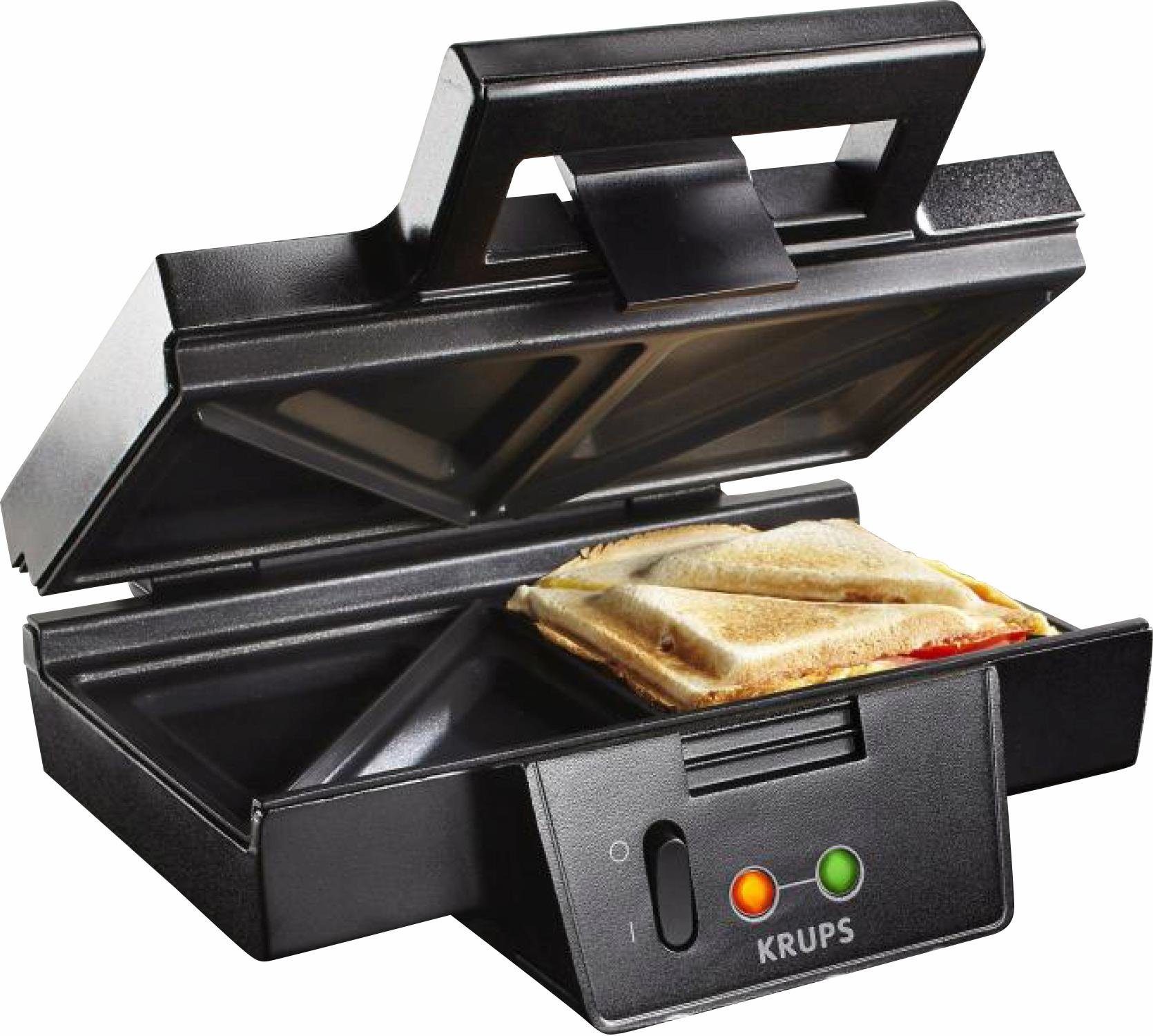 Krups Sandwichmaker FDK451, 850 W, antihaftbeschichtete Platten, Aufheiz-  und Temperaturkontrollleuchte