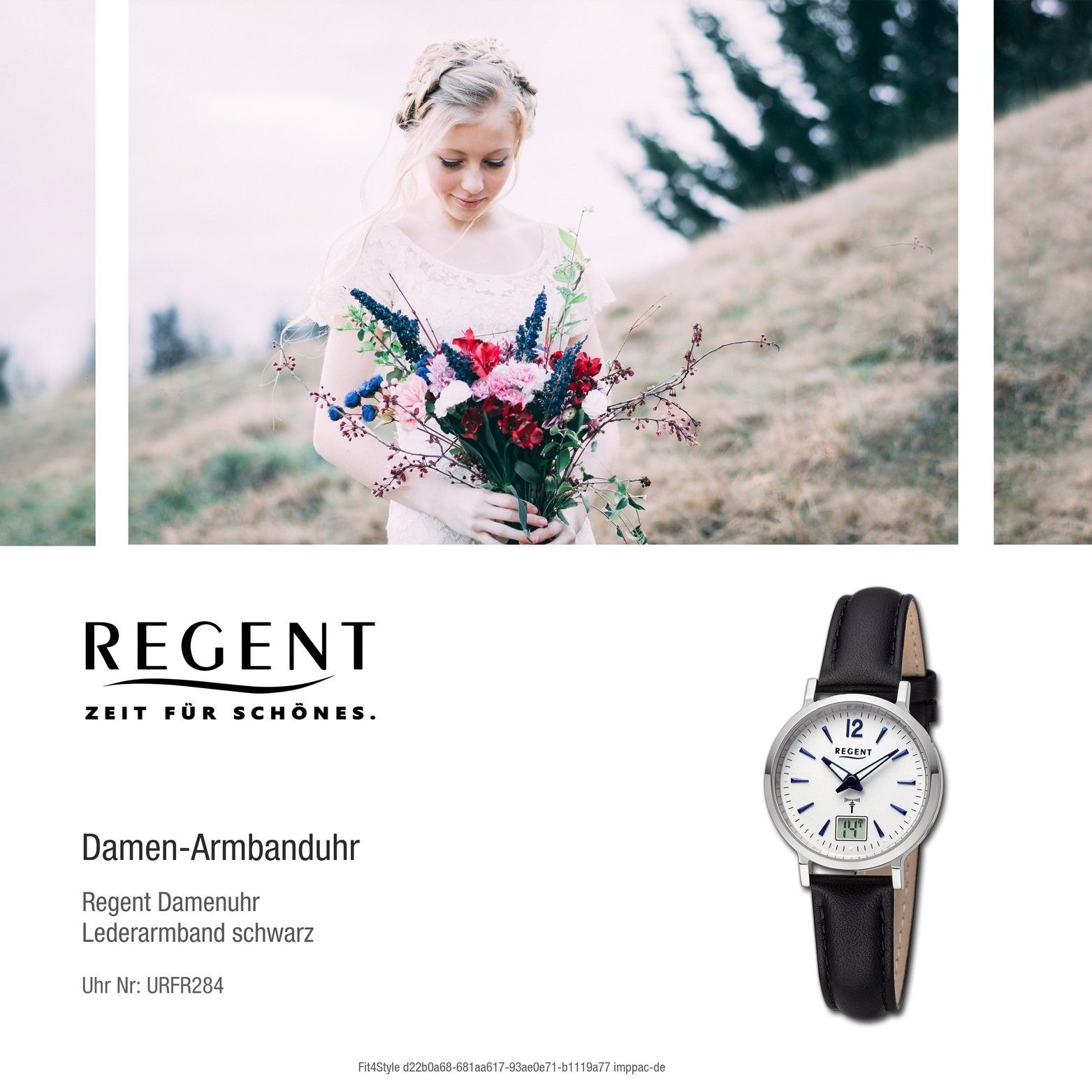 Regent extra Gehäuse, Armbanduhr Damen Lederarmband schwarz, (ca. groß 30mm) Regent rundes Damenuhr Analog-Digital, Quarzuhr