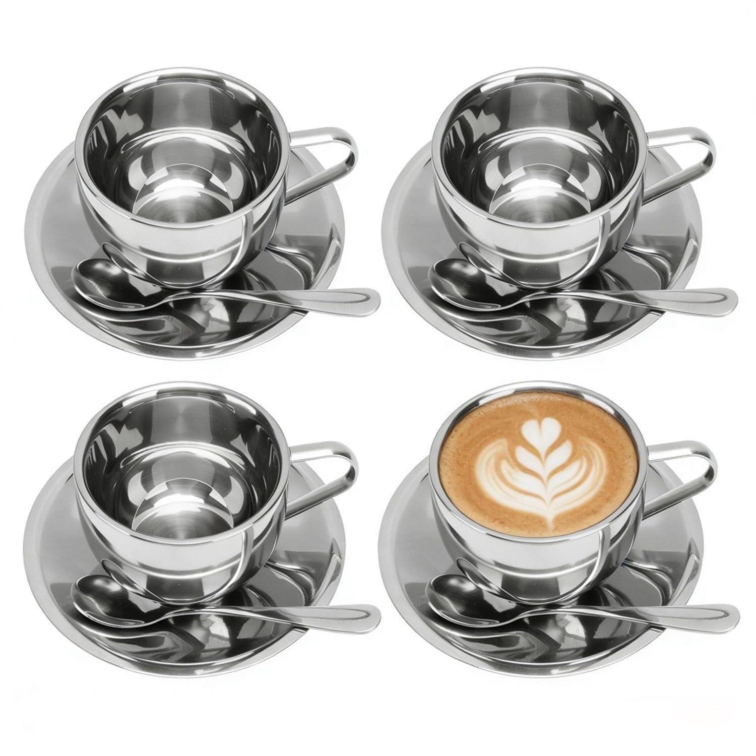 LuxusKollektion Espressotasse Kaffeetassen Set 4tlg Edelstahl 180ml Doppelwandig, Metall