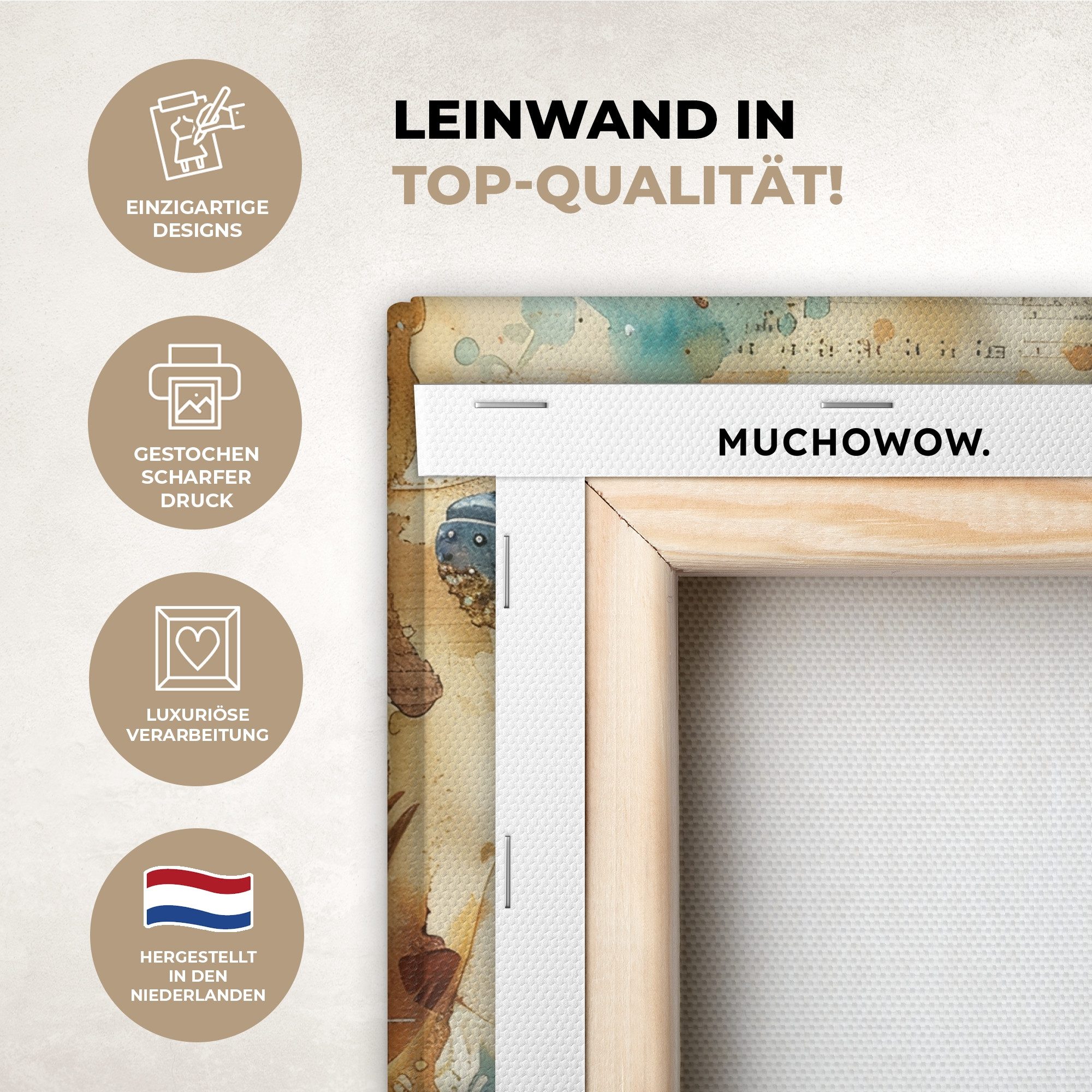 OneMillionCanvasses® Leinwandbild Vintage - Wal - Aquarell - Blau - Meerest günstig online kaufen